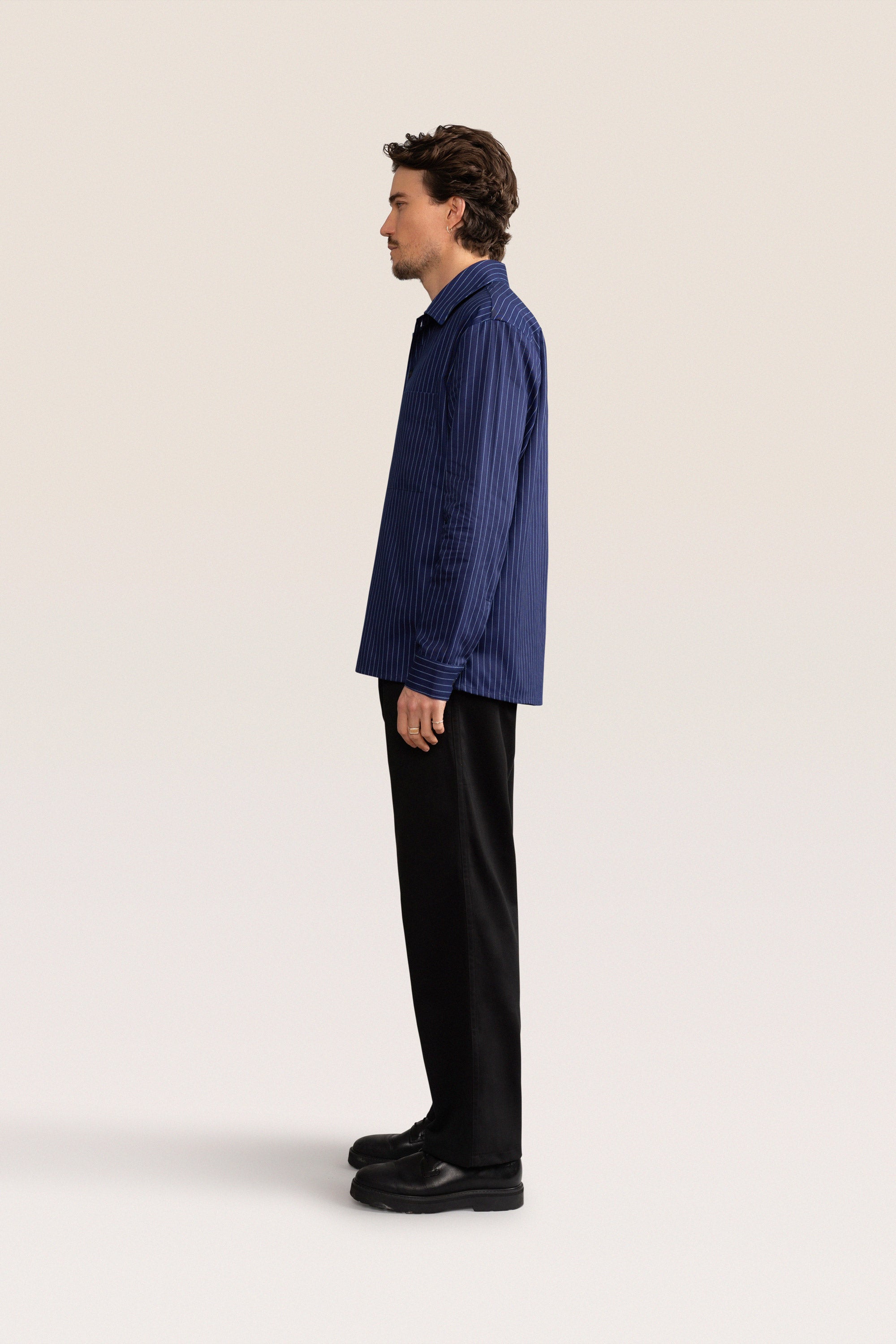 Bandsome Overshirt in Navy Pinstripe - Australian made cotton overshirt