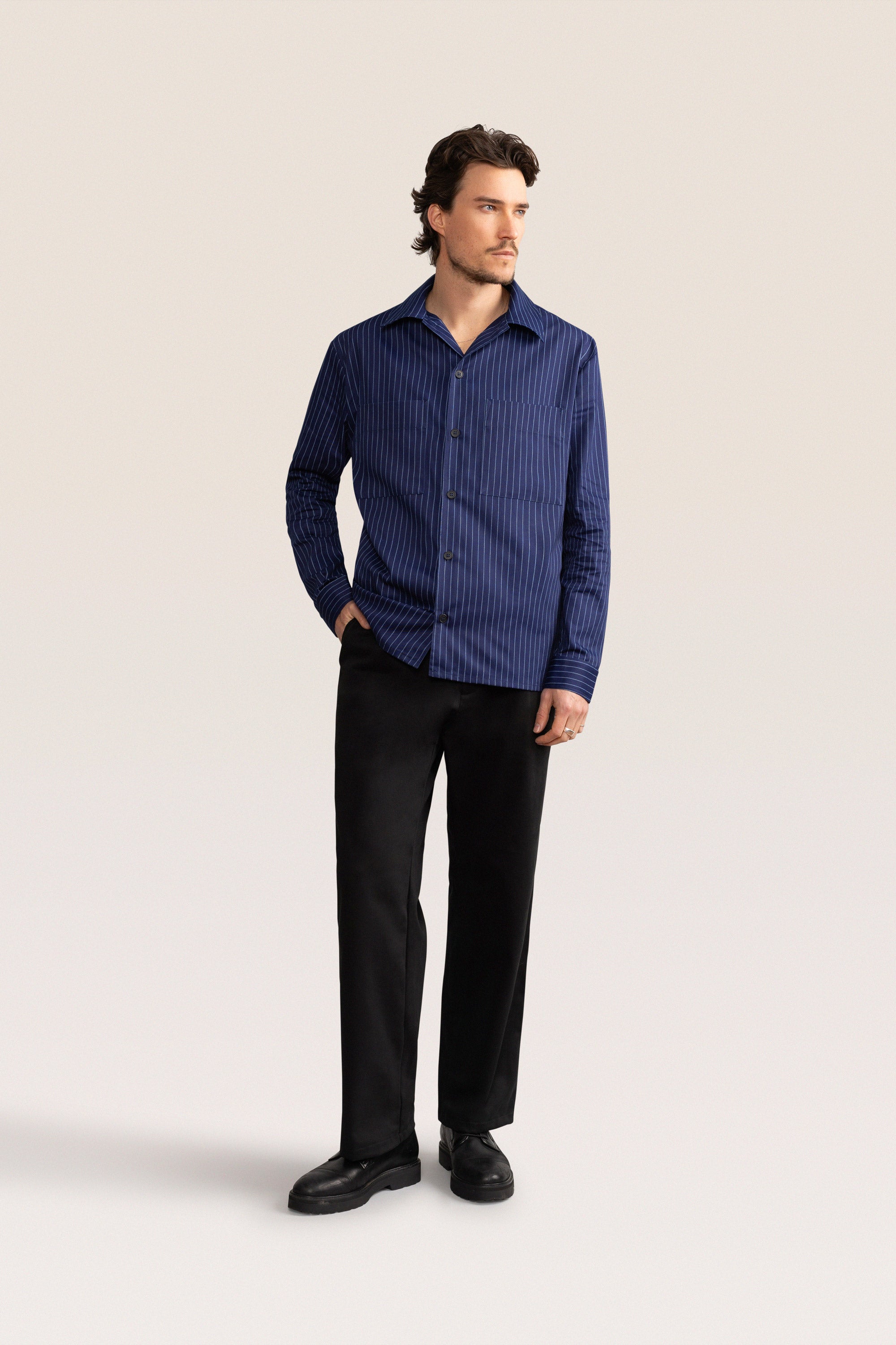 Bandsome Overshirt in Navy Pinstripe - Australian made cotton overshirt