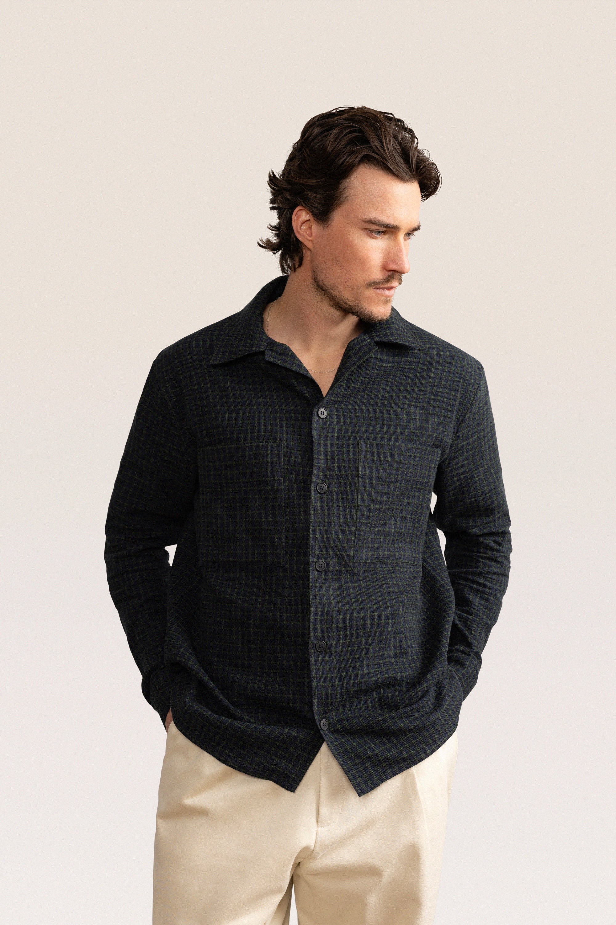 Bandsome Overshirt in Navy Check - Australian made cotton overshirt