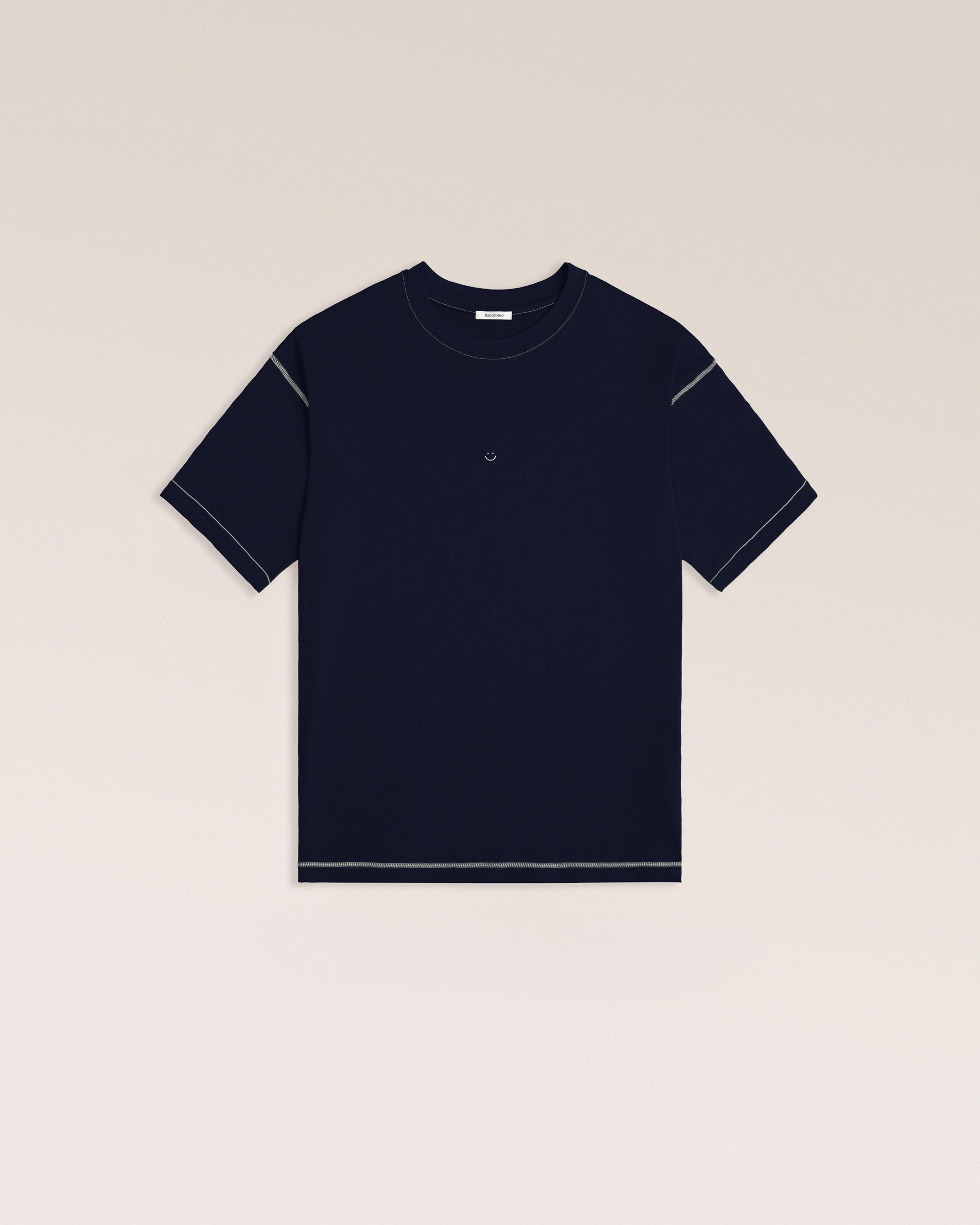 Bandsome Box T-Shirt in Navy Contrast Smiley - Australian made organic cotton