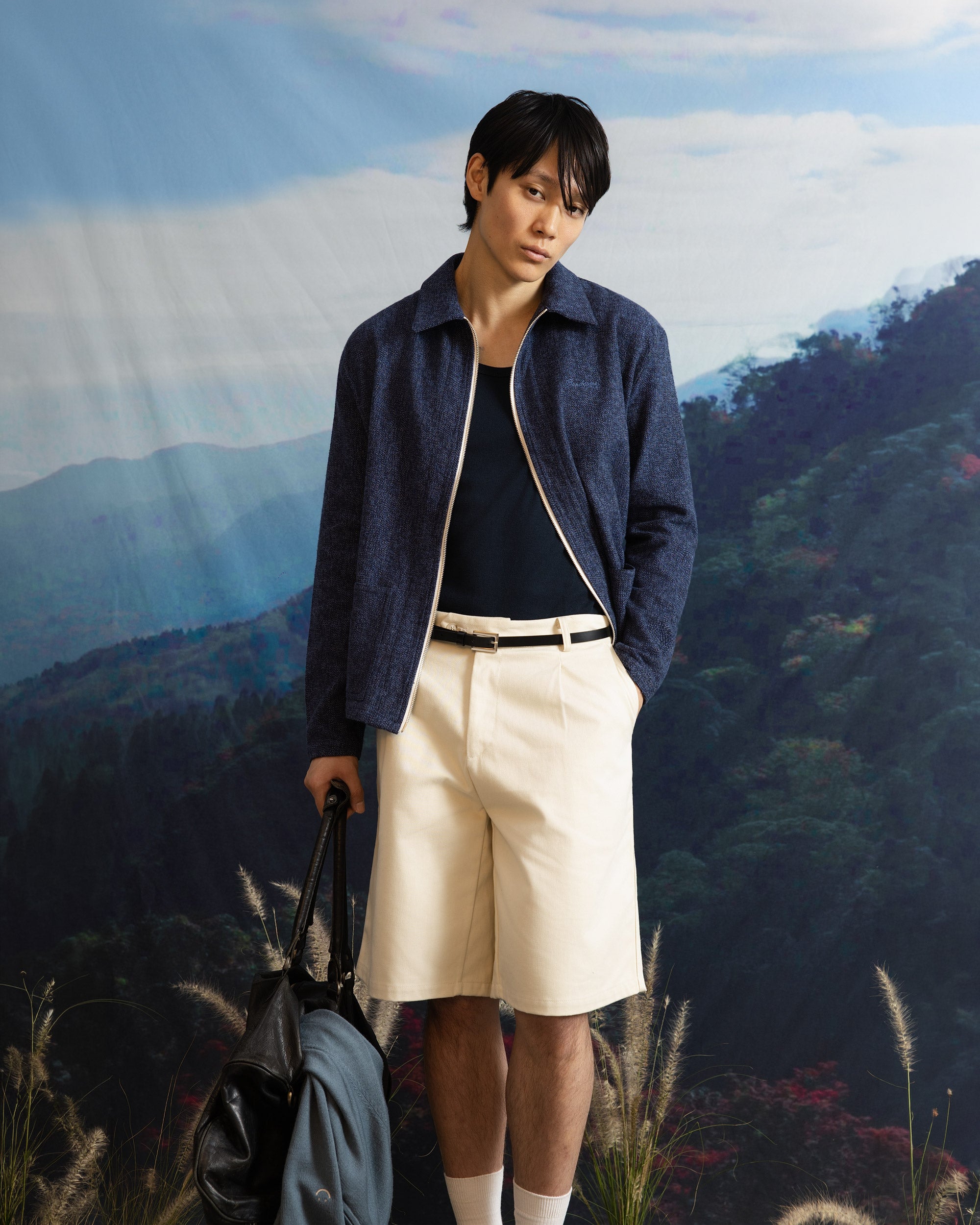 wide leg pleated shorts natural