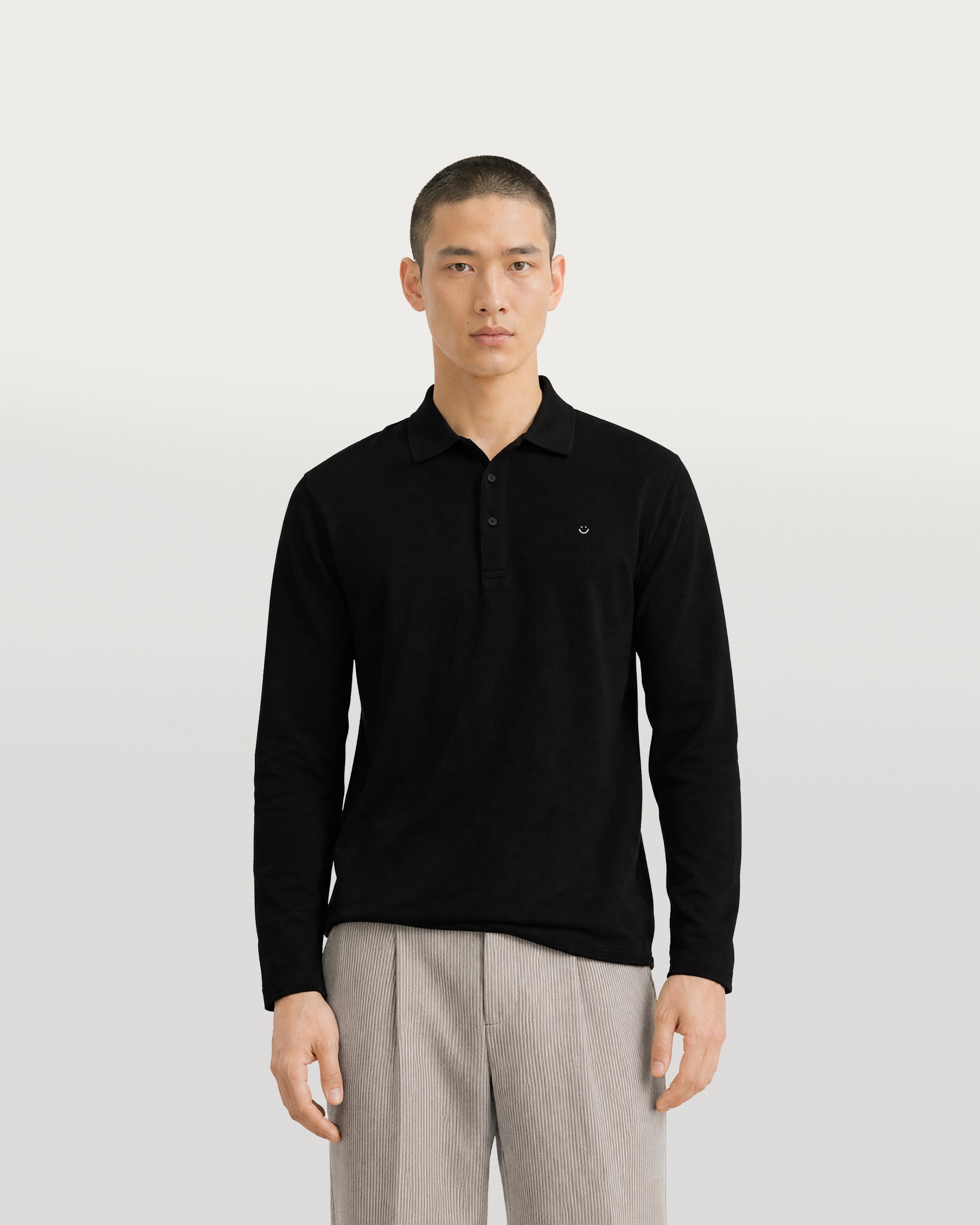 longsleeve pique polo shirt black-2