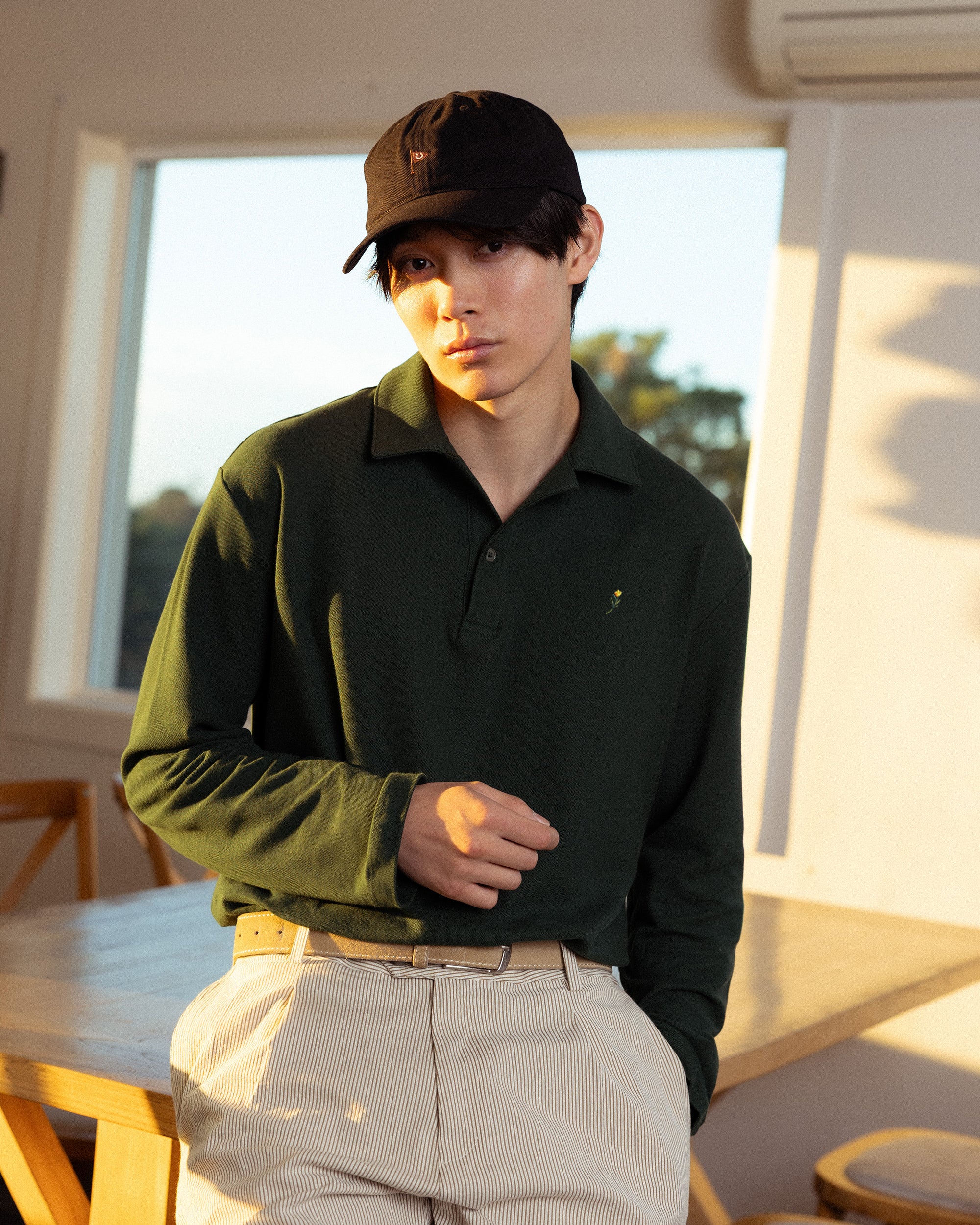 longsleeve pique polo shirt forest-2