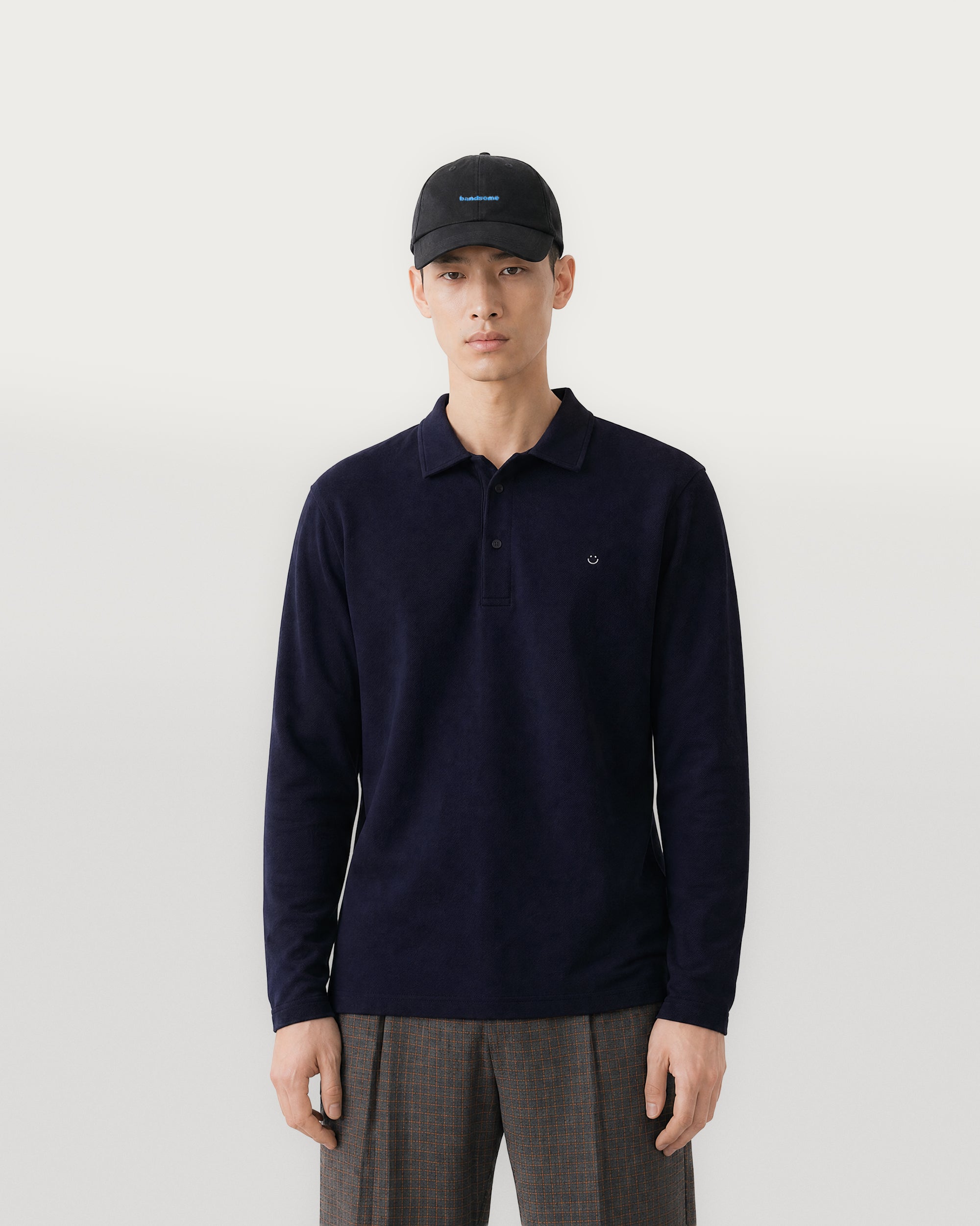 longsleeve pique polo shirt navy-3