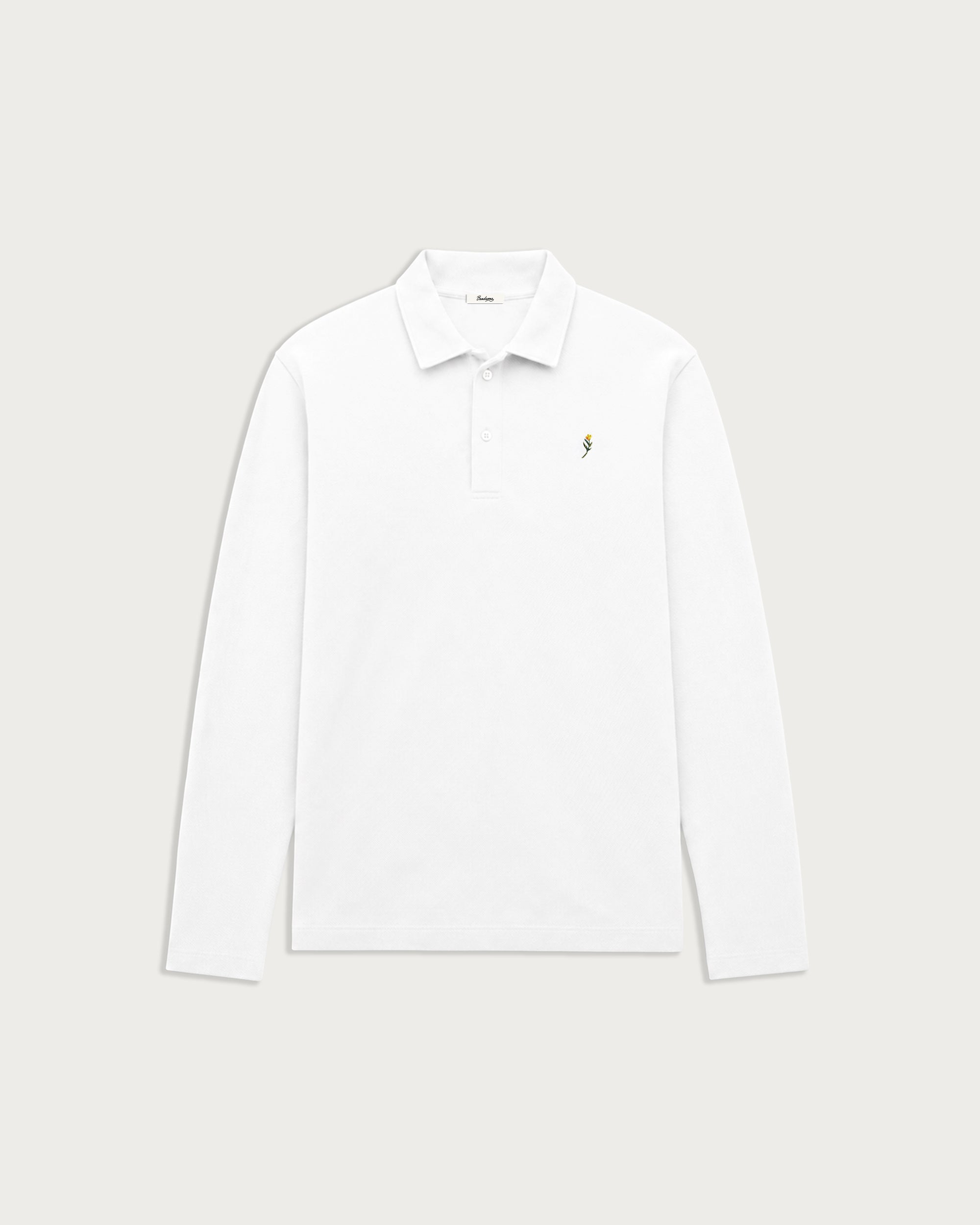 longsleeve pique polo shirt white-1