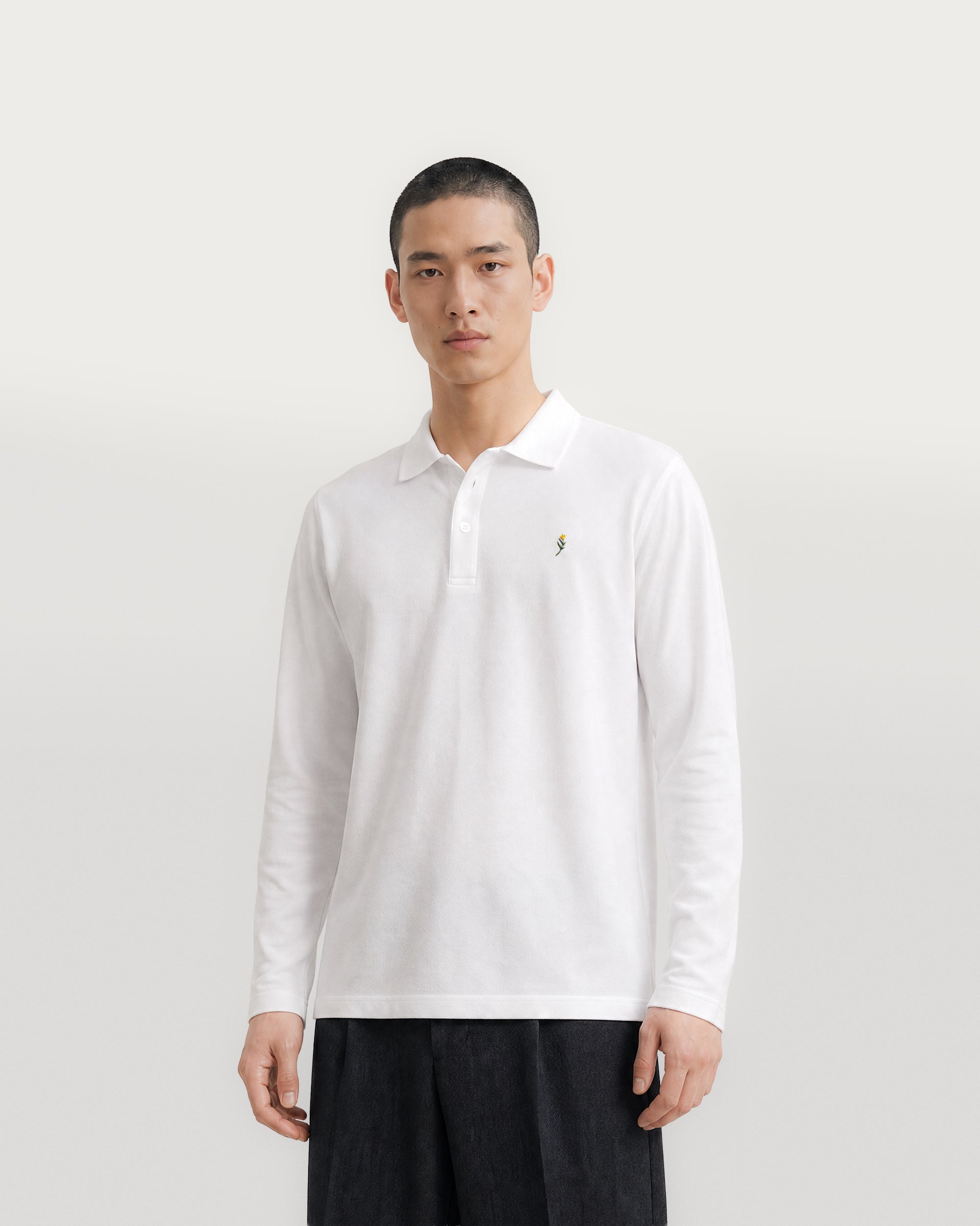 longsleeve pique polo shirt white-2