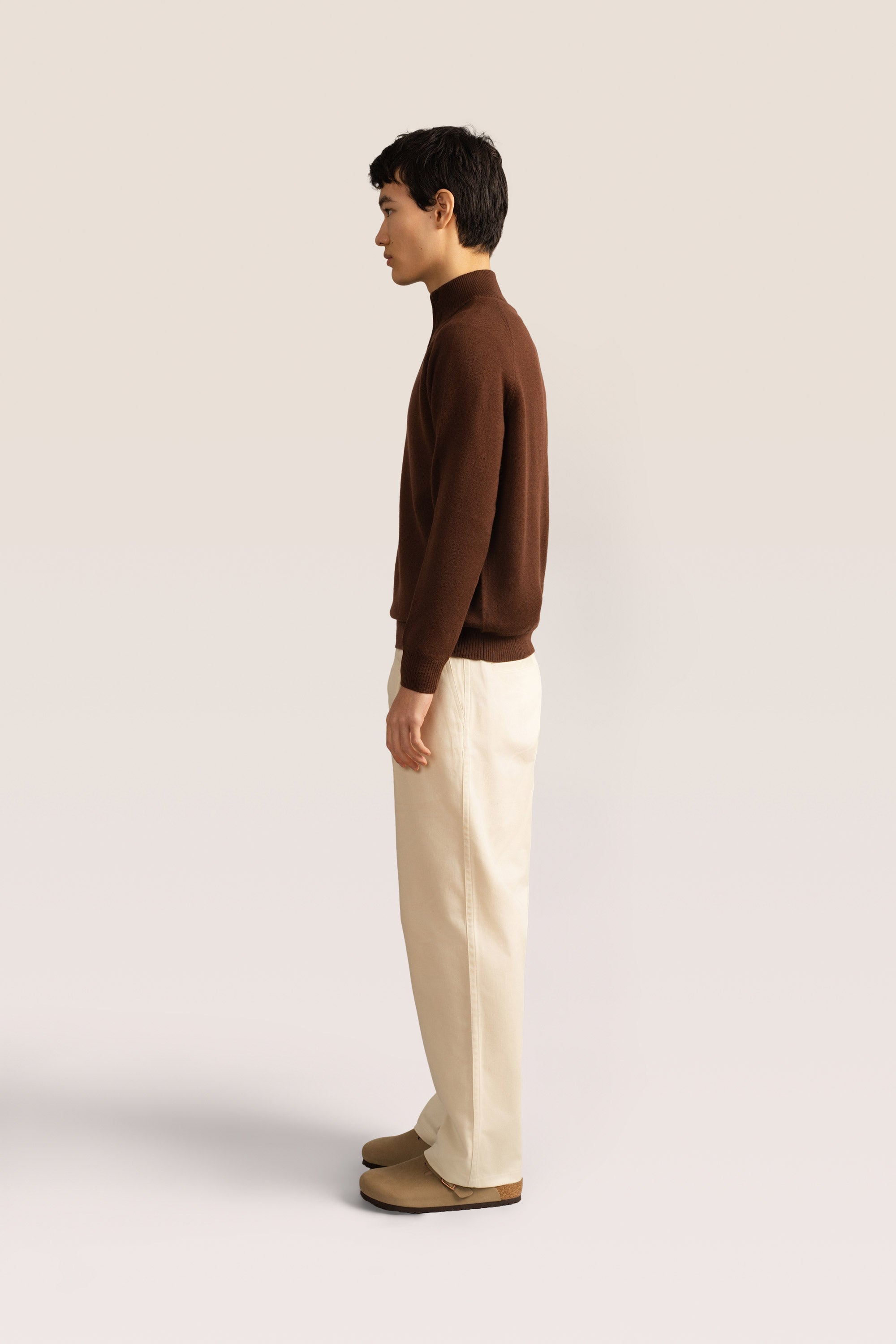 Bandsome Merino Wool Knitted Half Zip Top in Chocolate - merino wool top