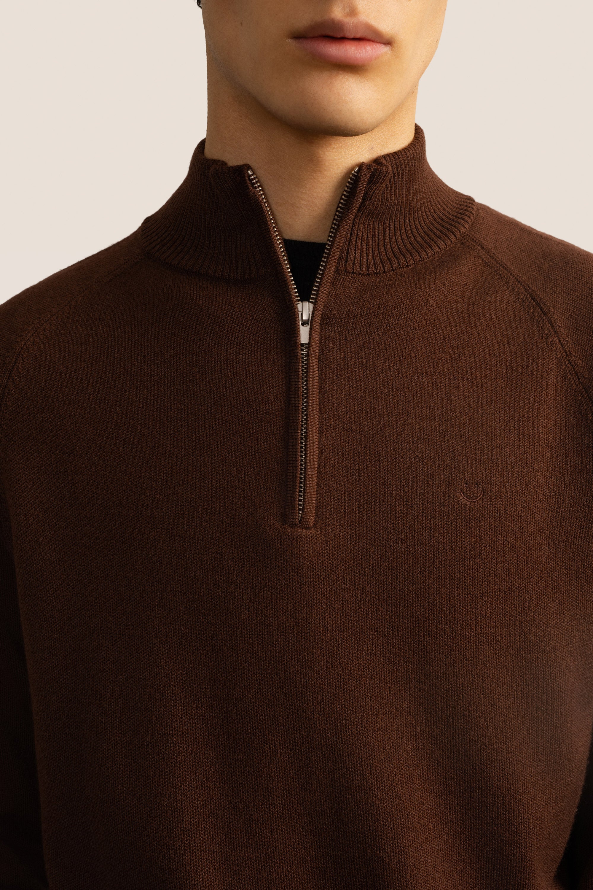 Bandsome Merino Wool Knitted Half Zip Top in Chocolate - merino wool top