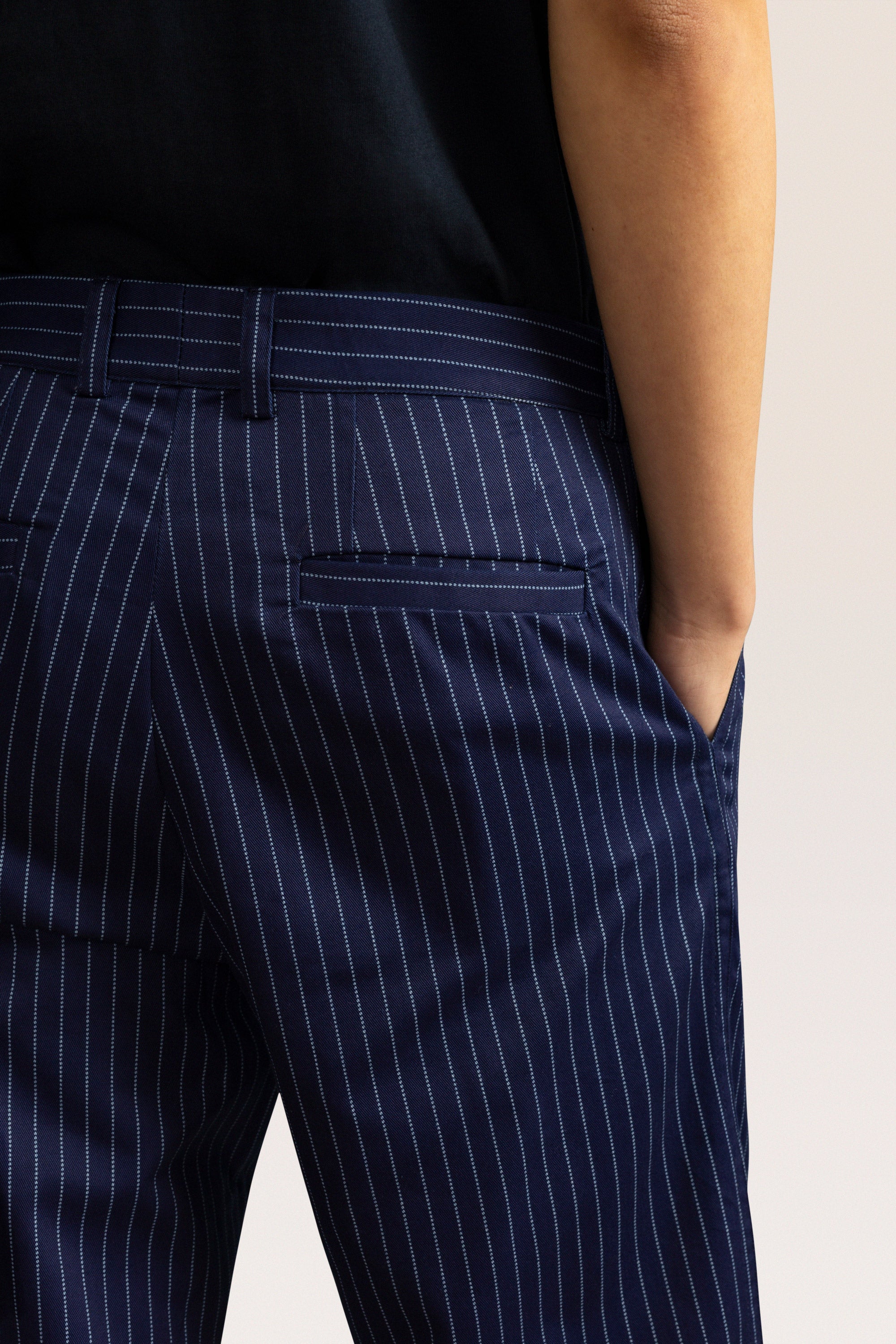 Bandsome pleated trouser in blue pinstripe - Australian made cotton trousers