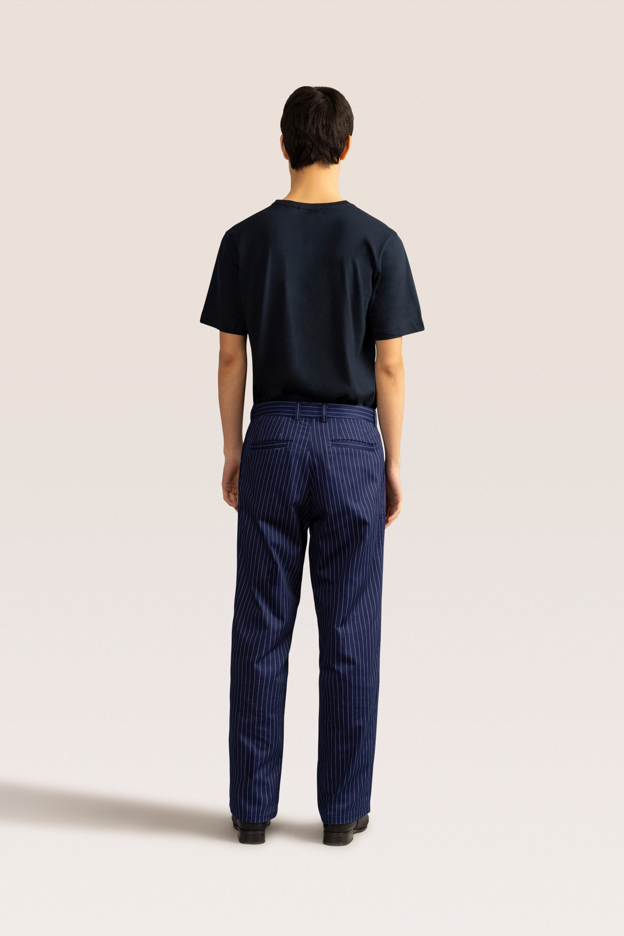 Bandsome pleated trouser in blue pinstripe - Australian made cotton trousers