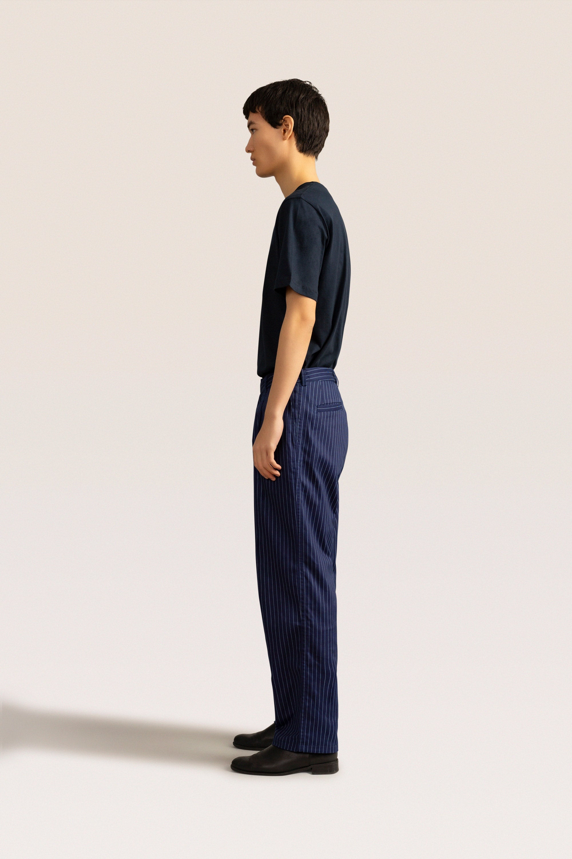 Bandsome pleated trouser in blue pinstripe - Australian made cotton trousers