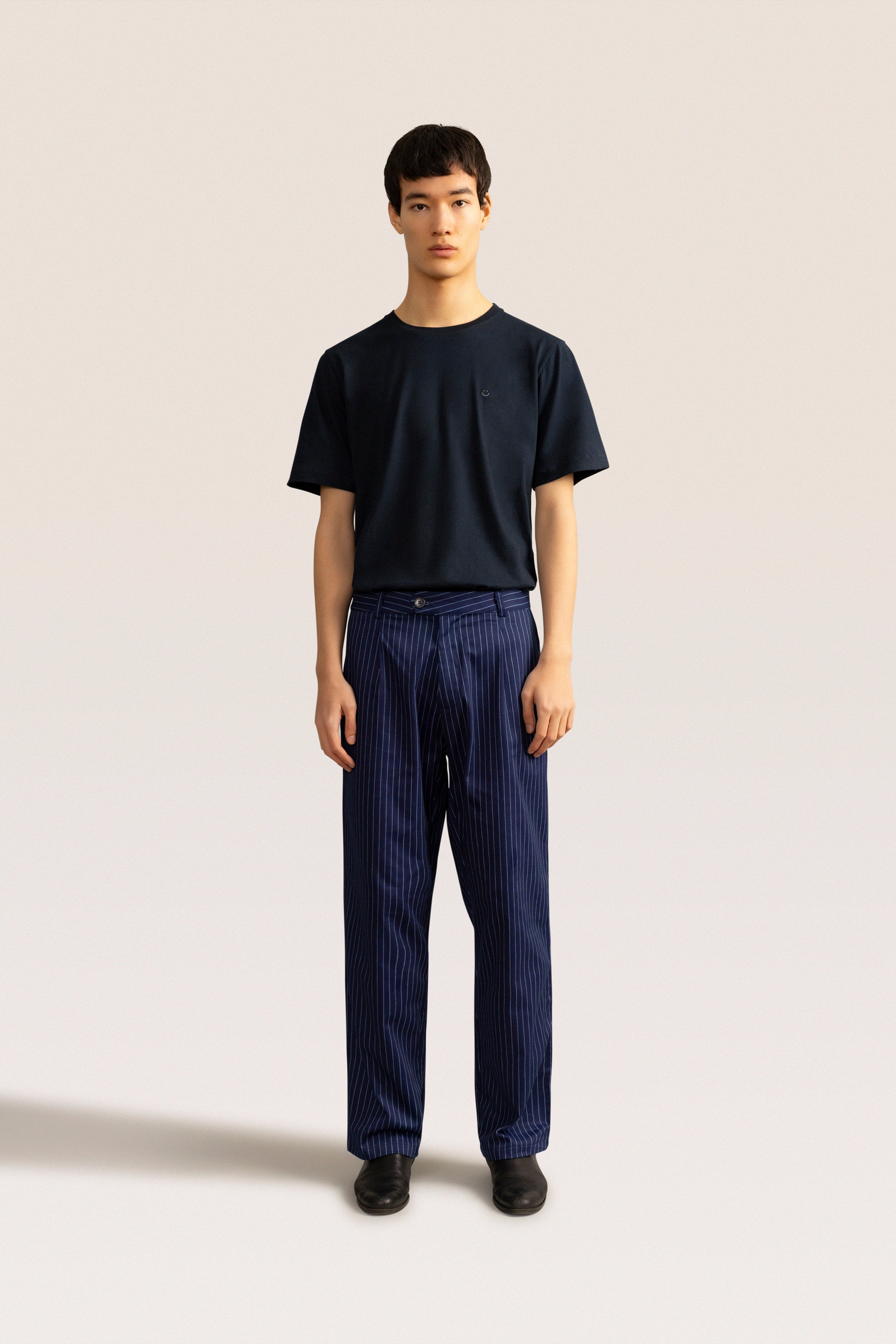 Bandsome pleated trouser in blue pinstripe - Australian made cotton trousers