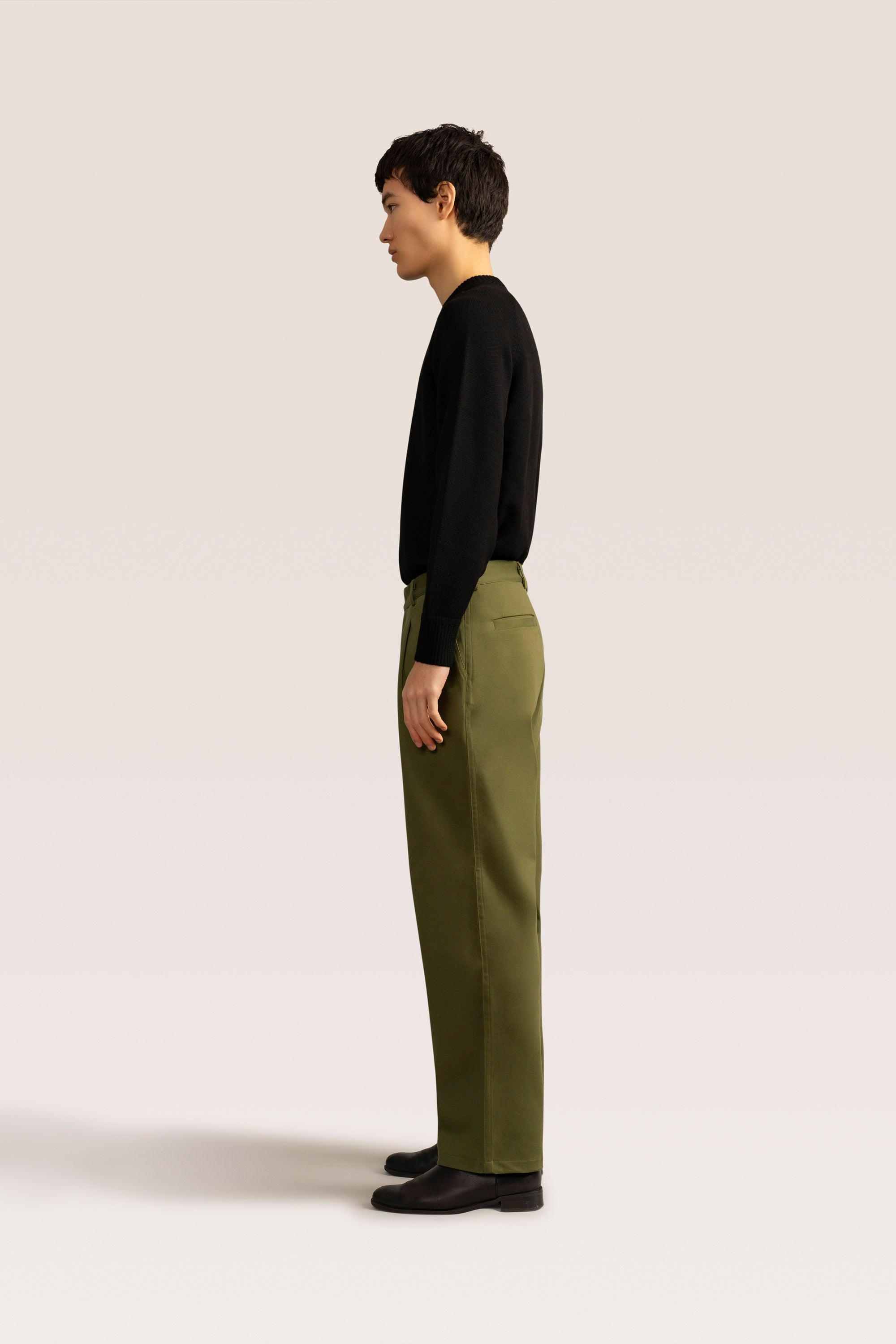 Bandsome pleated trouser in olive - Australian made cotton trousers
