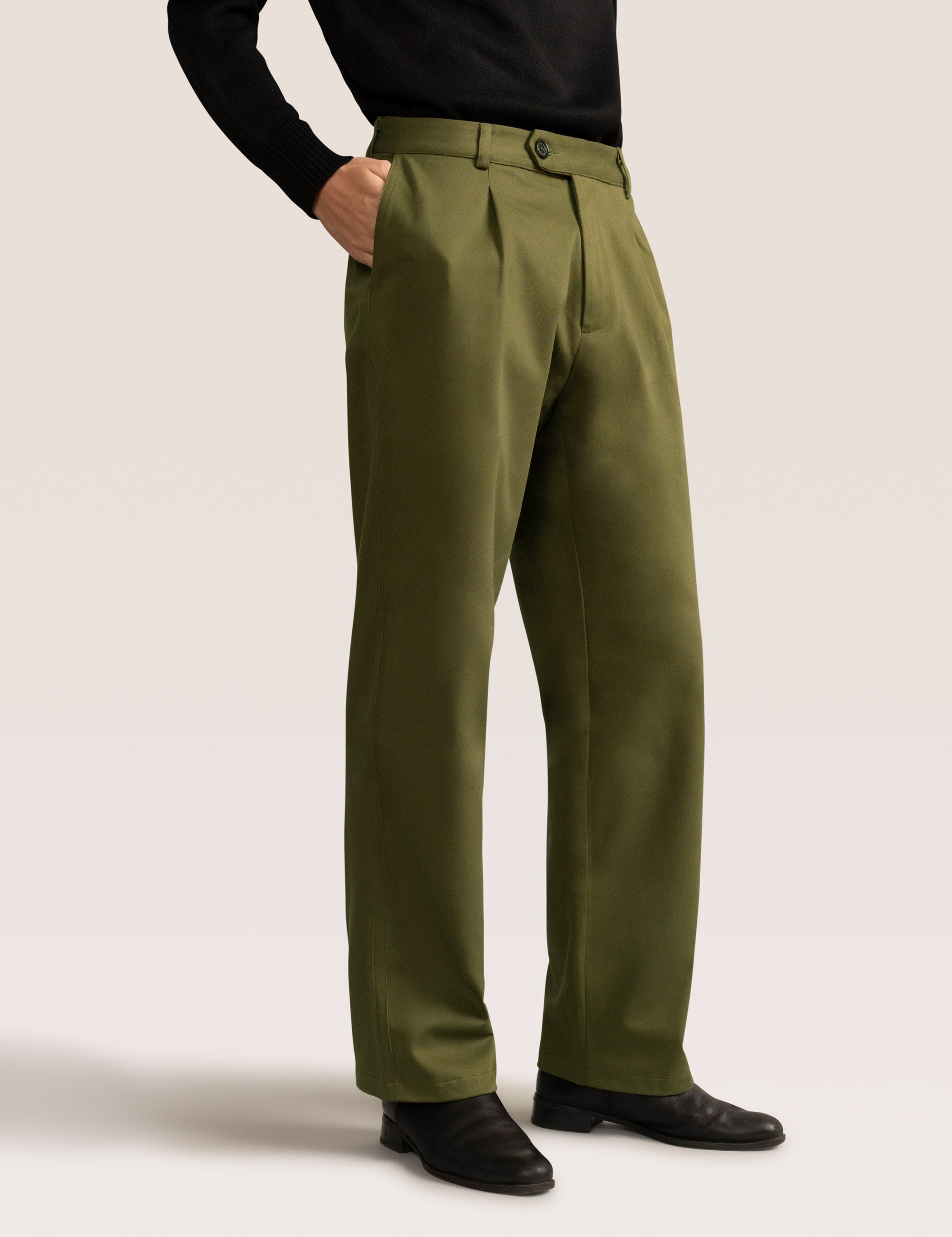 Bandsome pleated trouser in olive - Australian made cotton trousers
