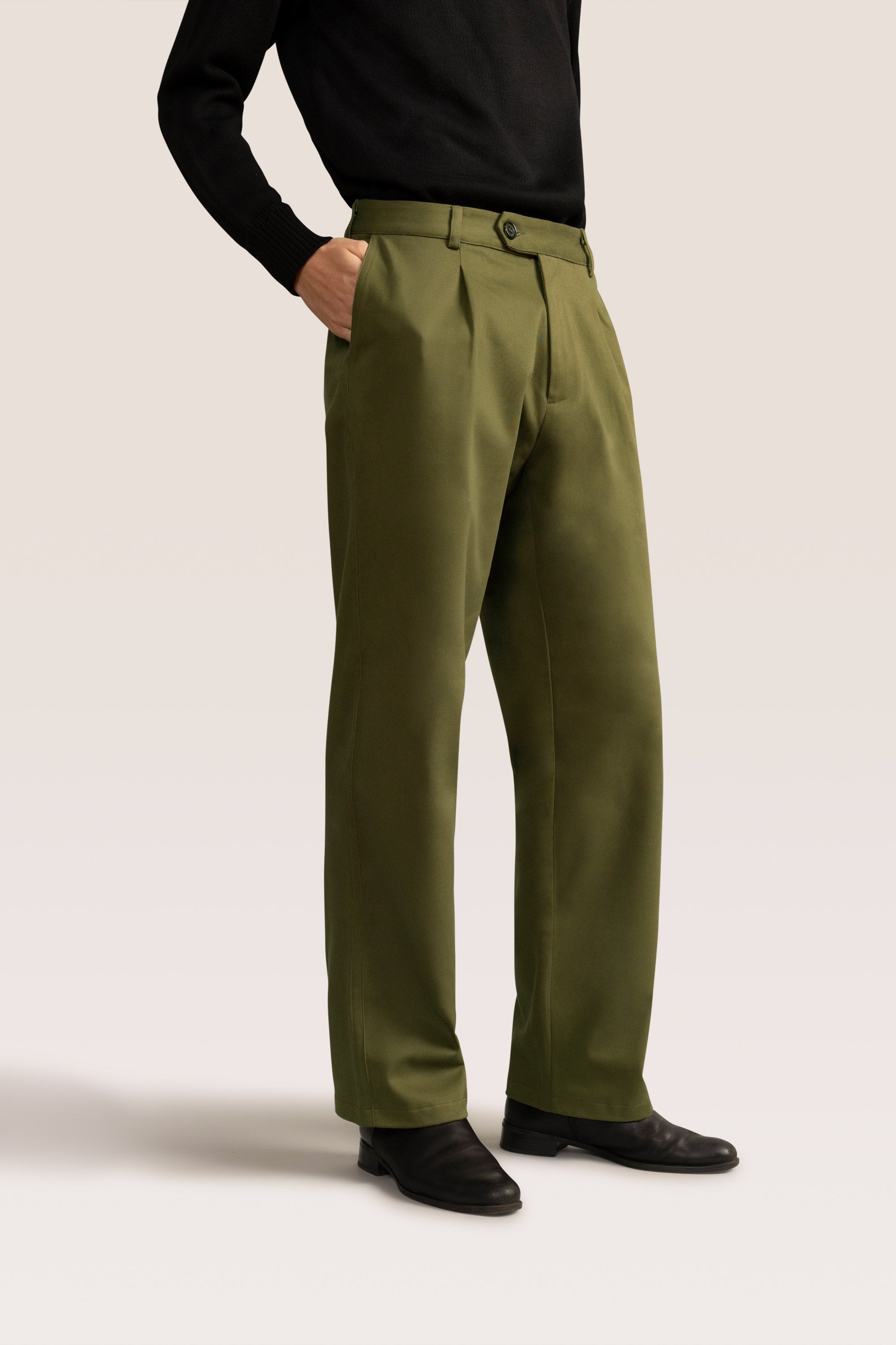 Bandsome pleated trouser in olive - Australian made cotton trousers