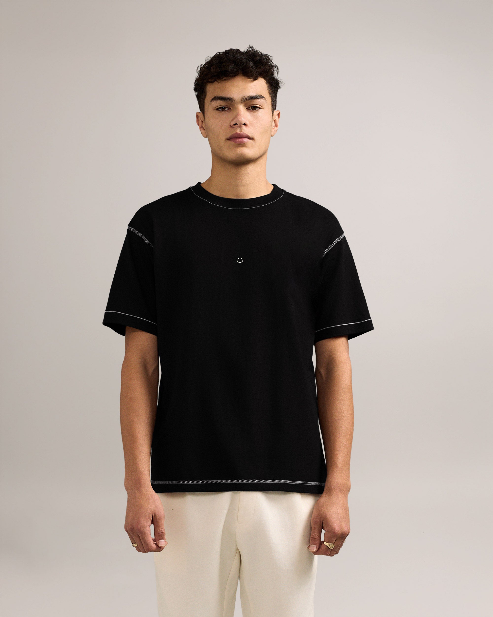 Bandsome Box T-Shirt in Black Contrast Smiley - Australian made organic cotton