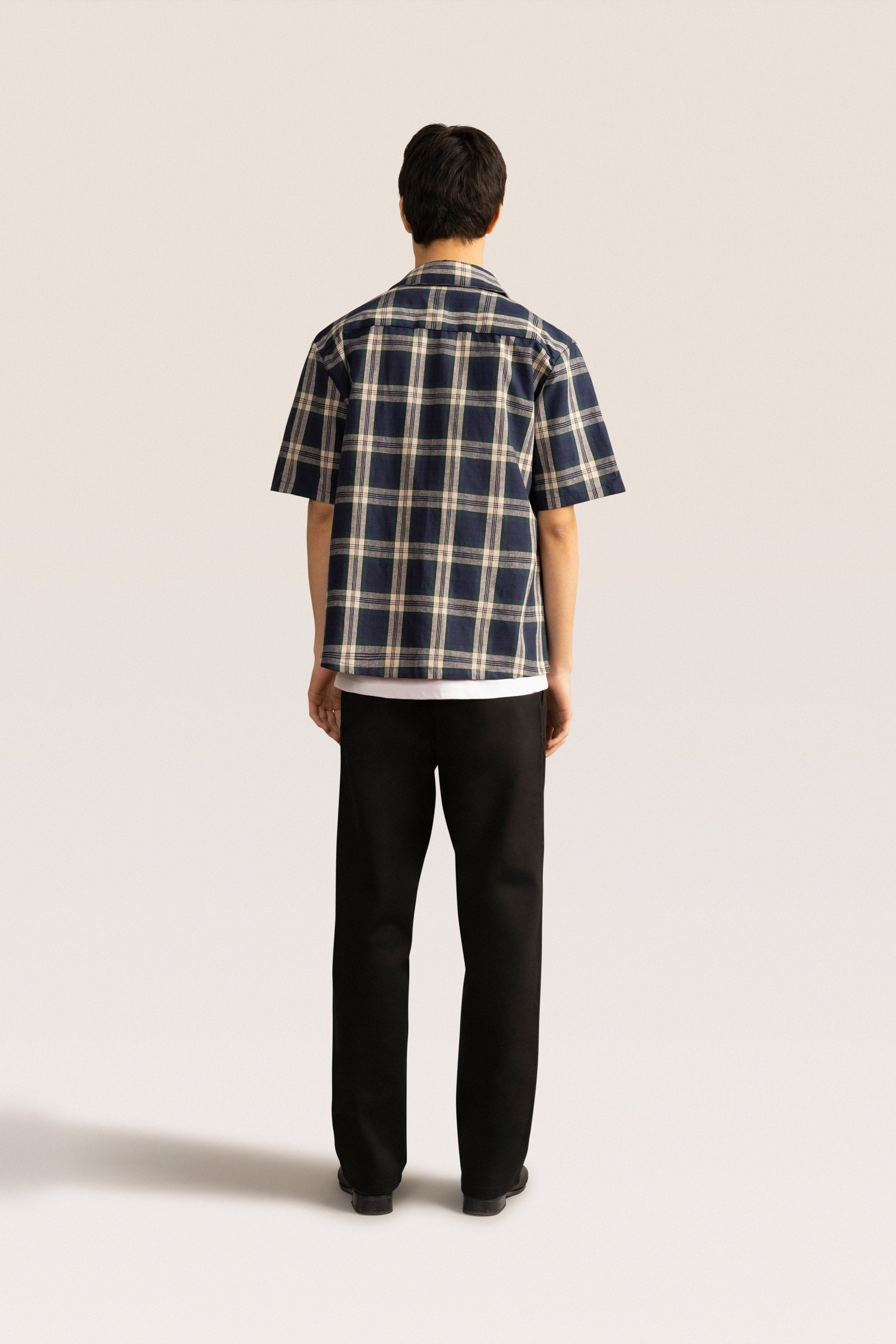 Bandsome SS Zip Shirt in Wide Check Navy - Australian made cotton top