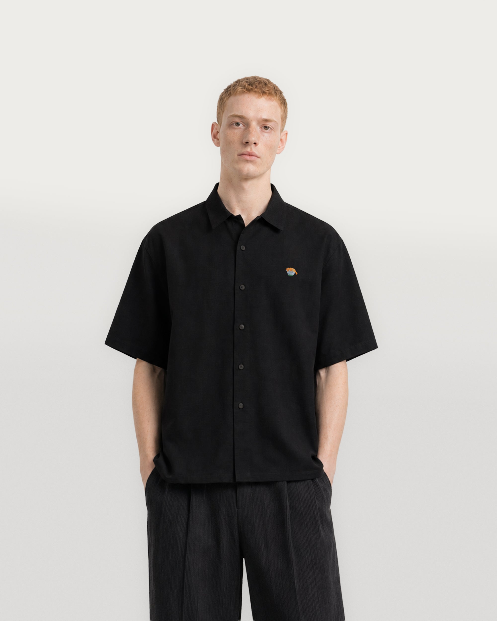 Fairway SS Button Shirt Black Linen