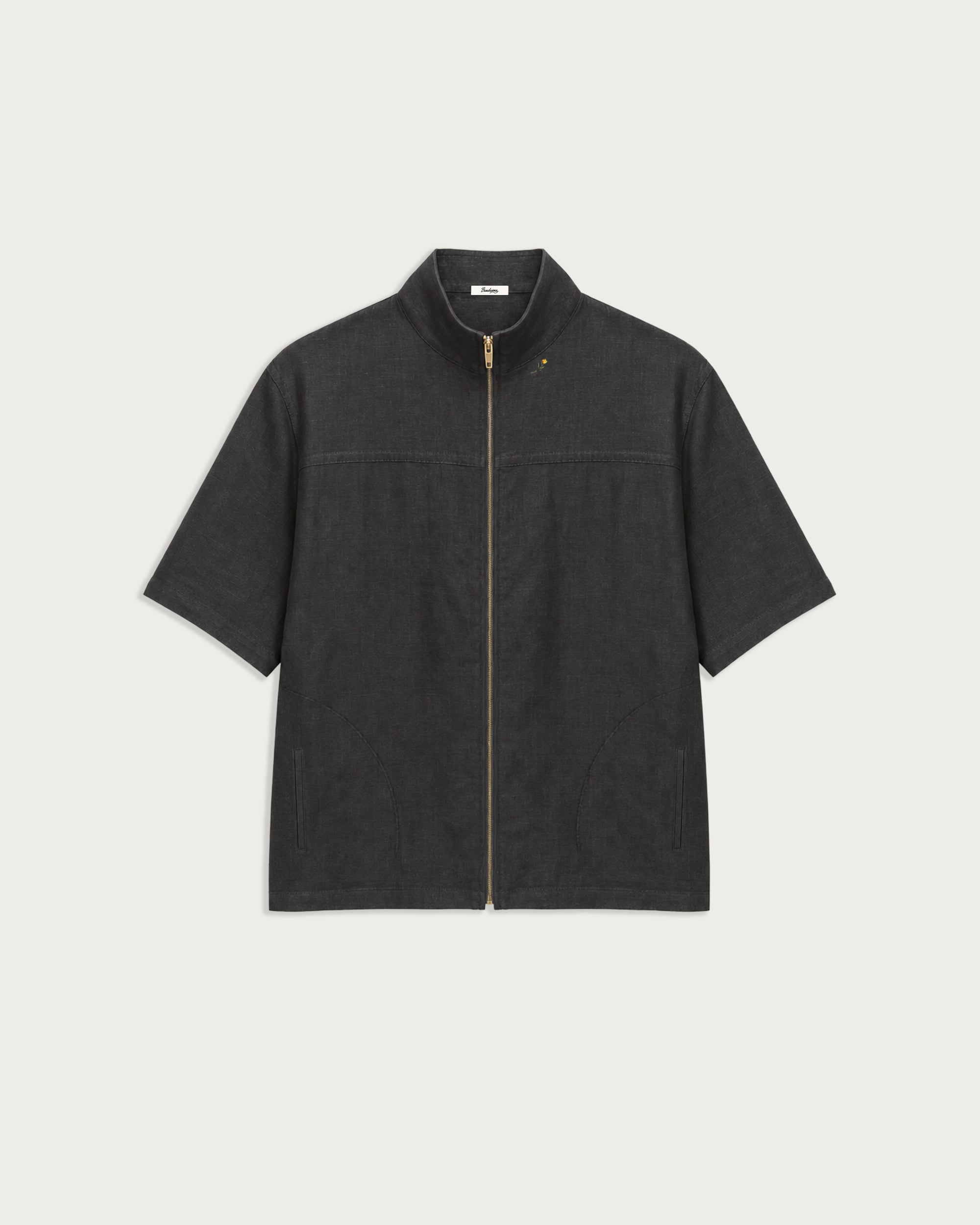 Fairway SS Zip Shirt Black Linen