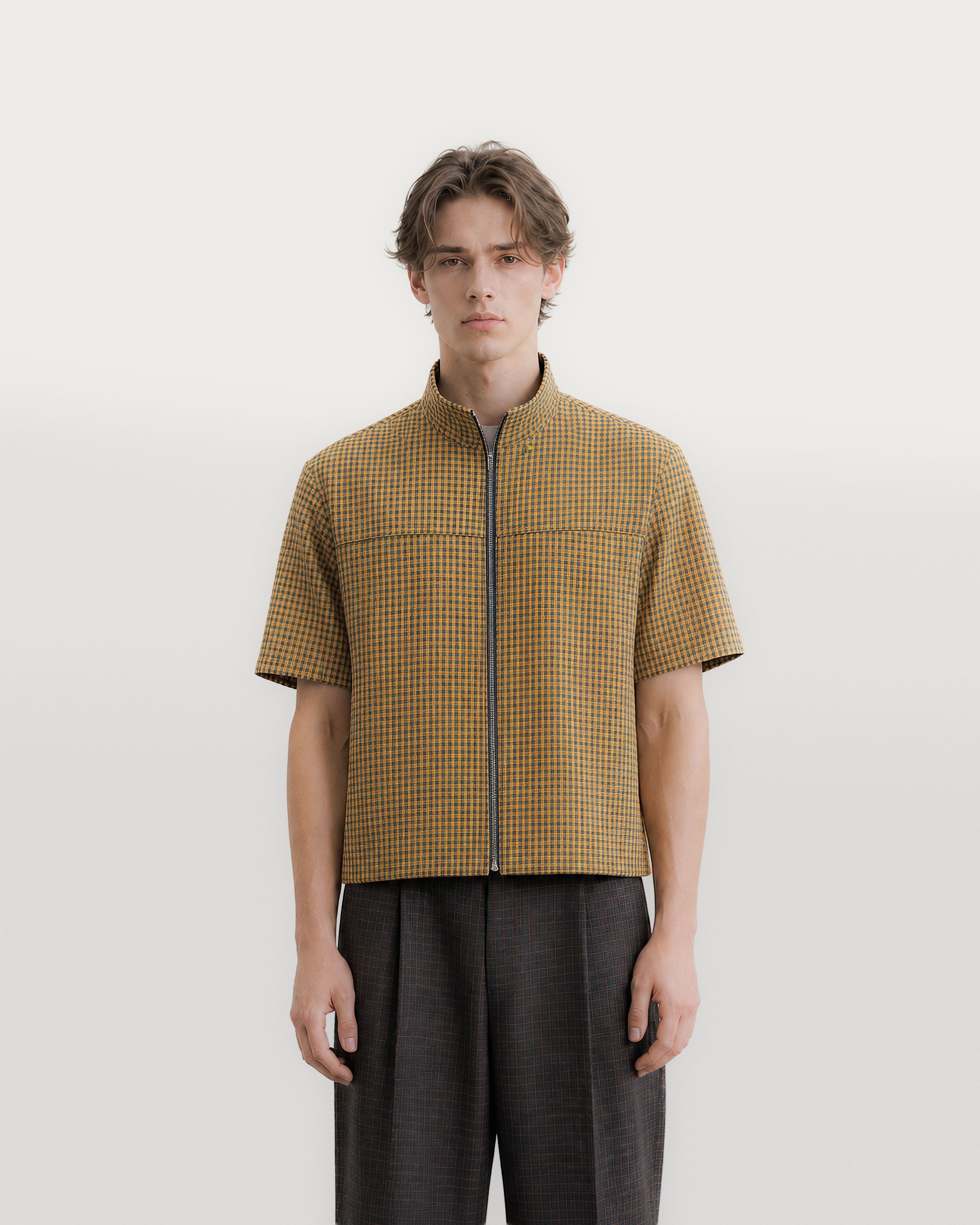 Fairway SS Zip Yellow Check