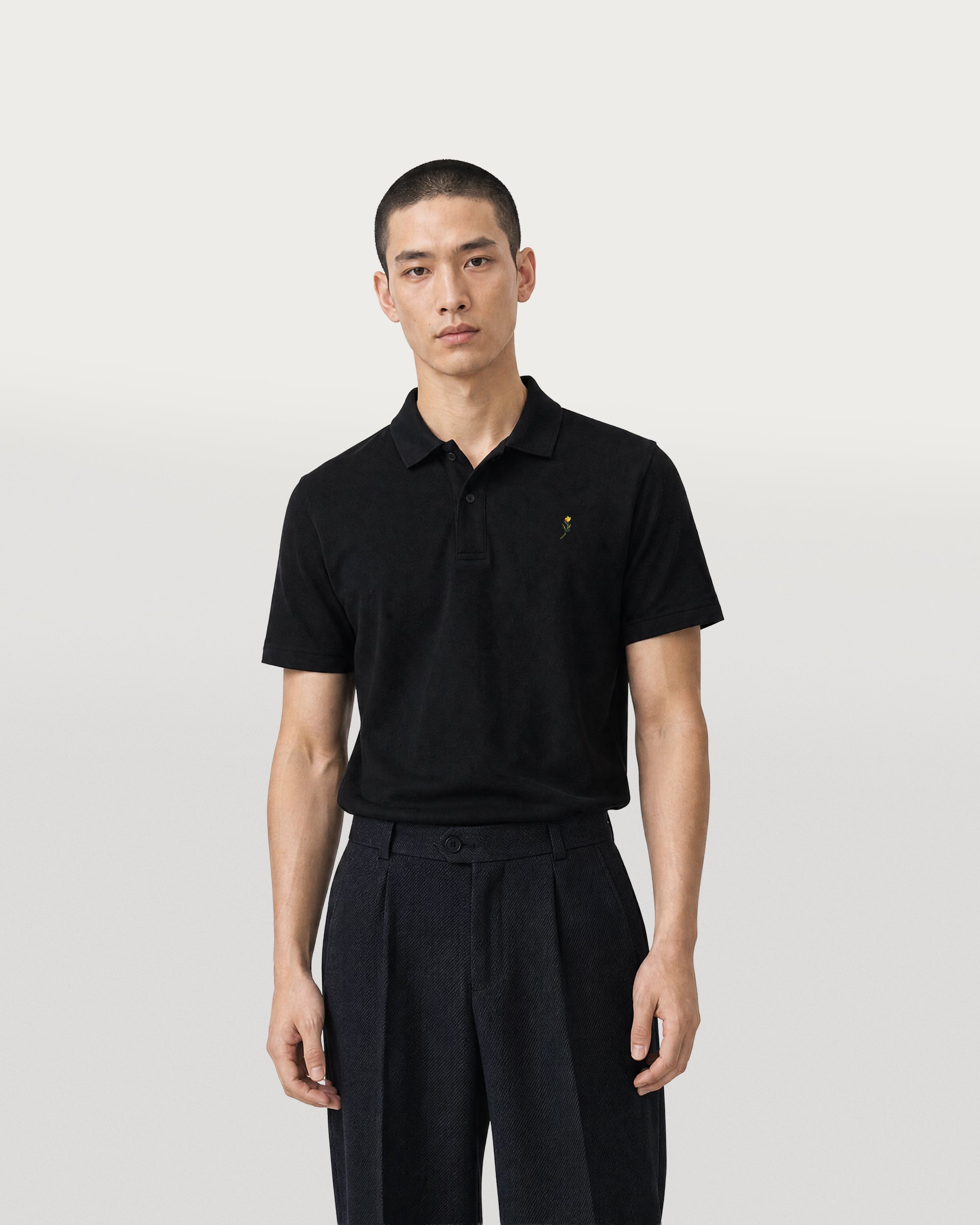 pique polo shirt black-2