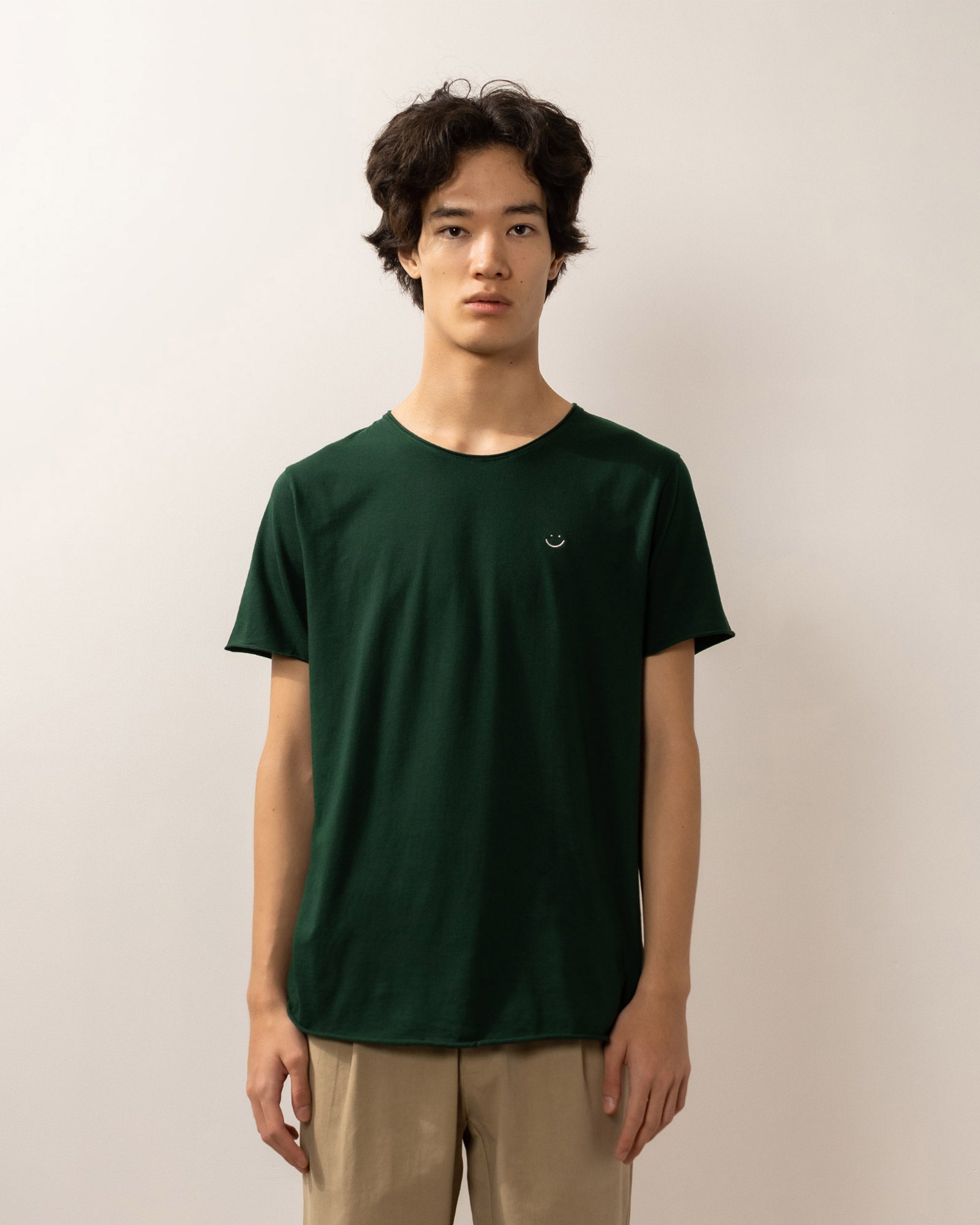 Bandsome original raw t-shirt in forest green smiley - Australian made organic cotton top
