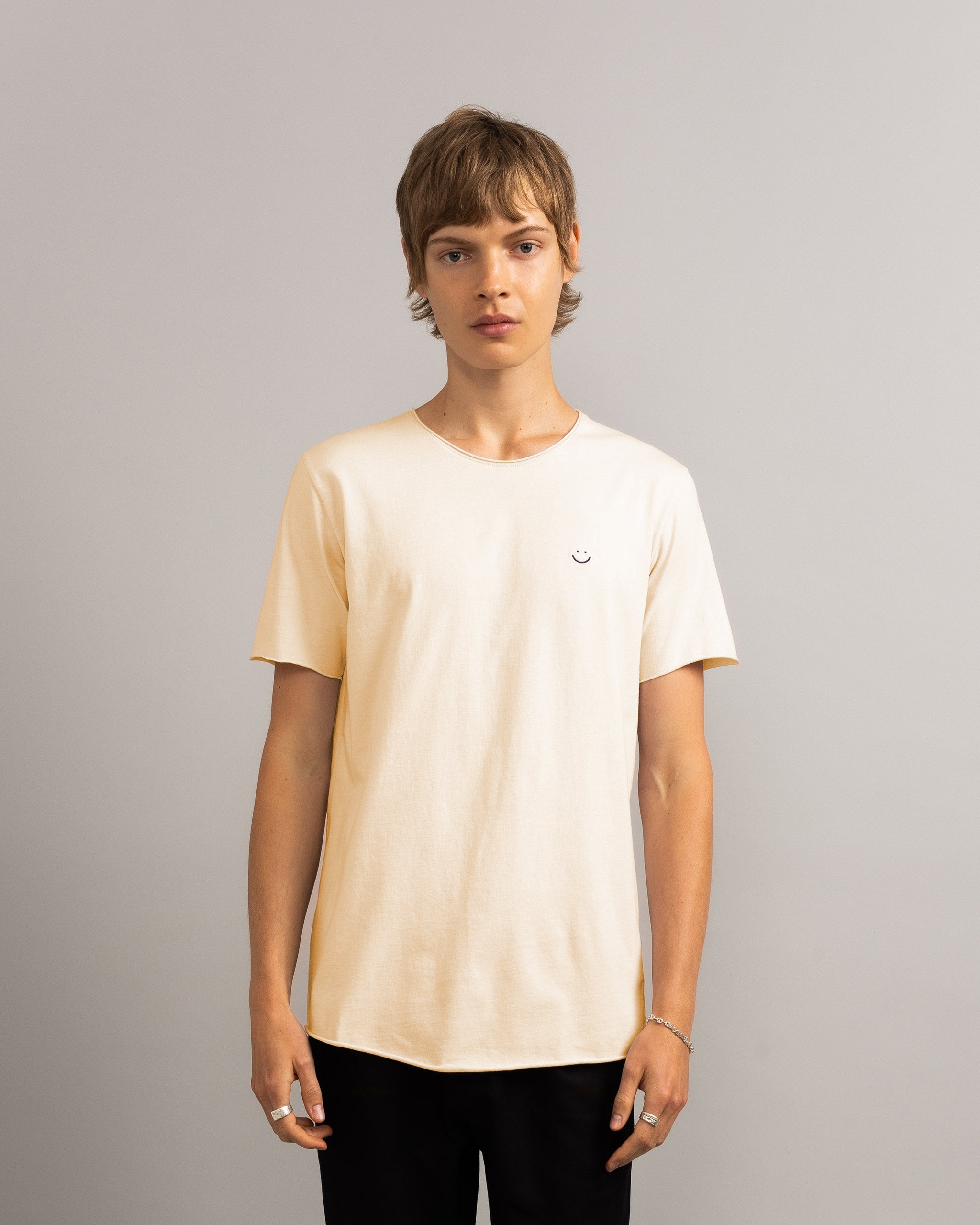 Bandsome original raw t-shirt in sandstone smiley - Australian made organic cotton top