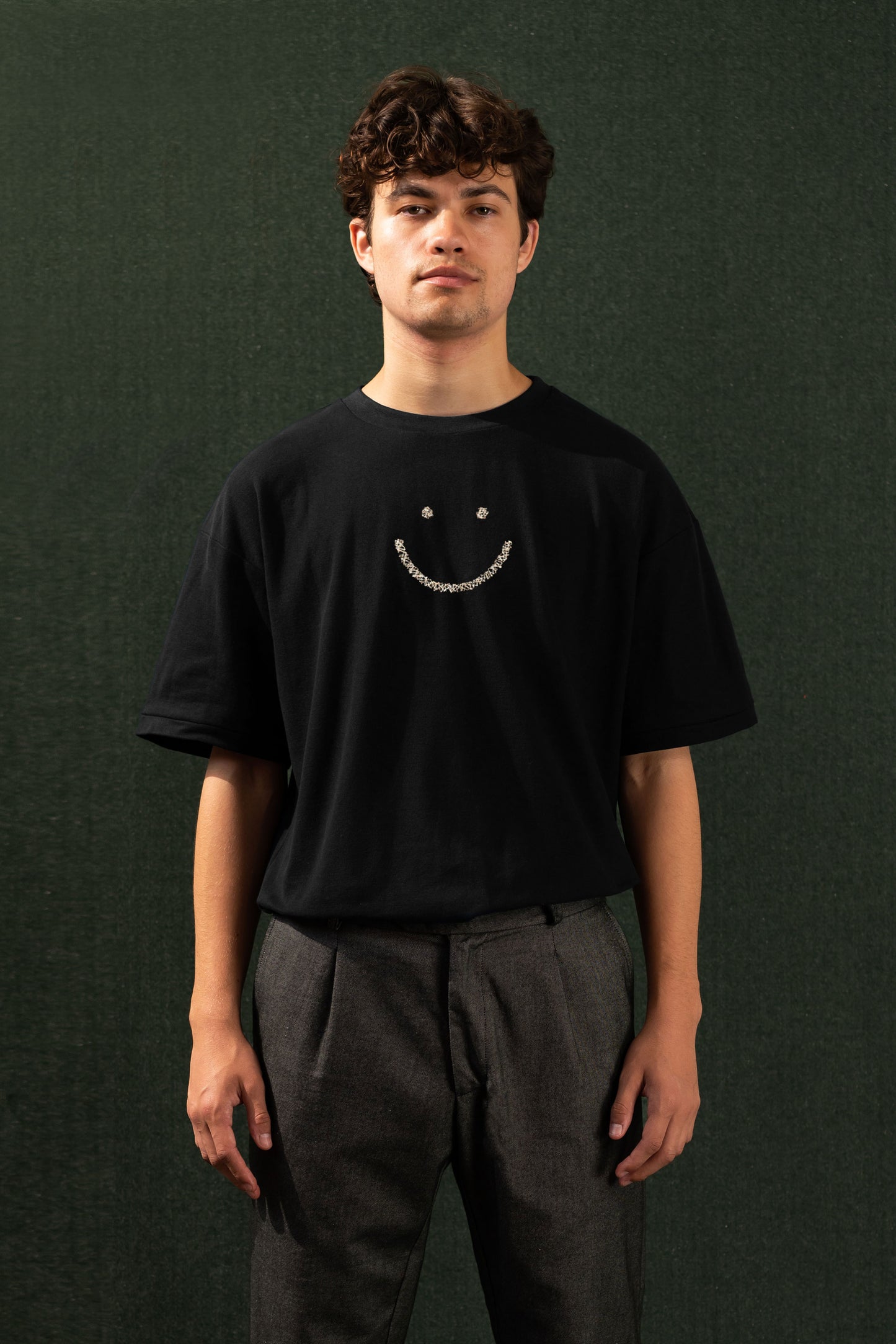 Pique T-Shirt Black Triple Stitch Smiley