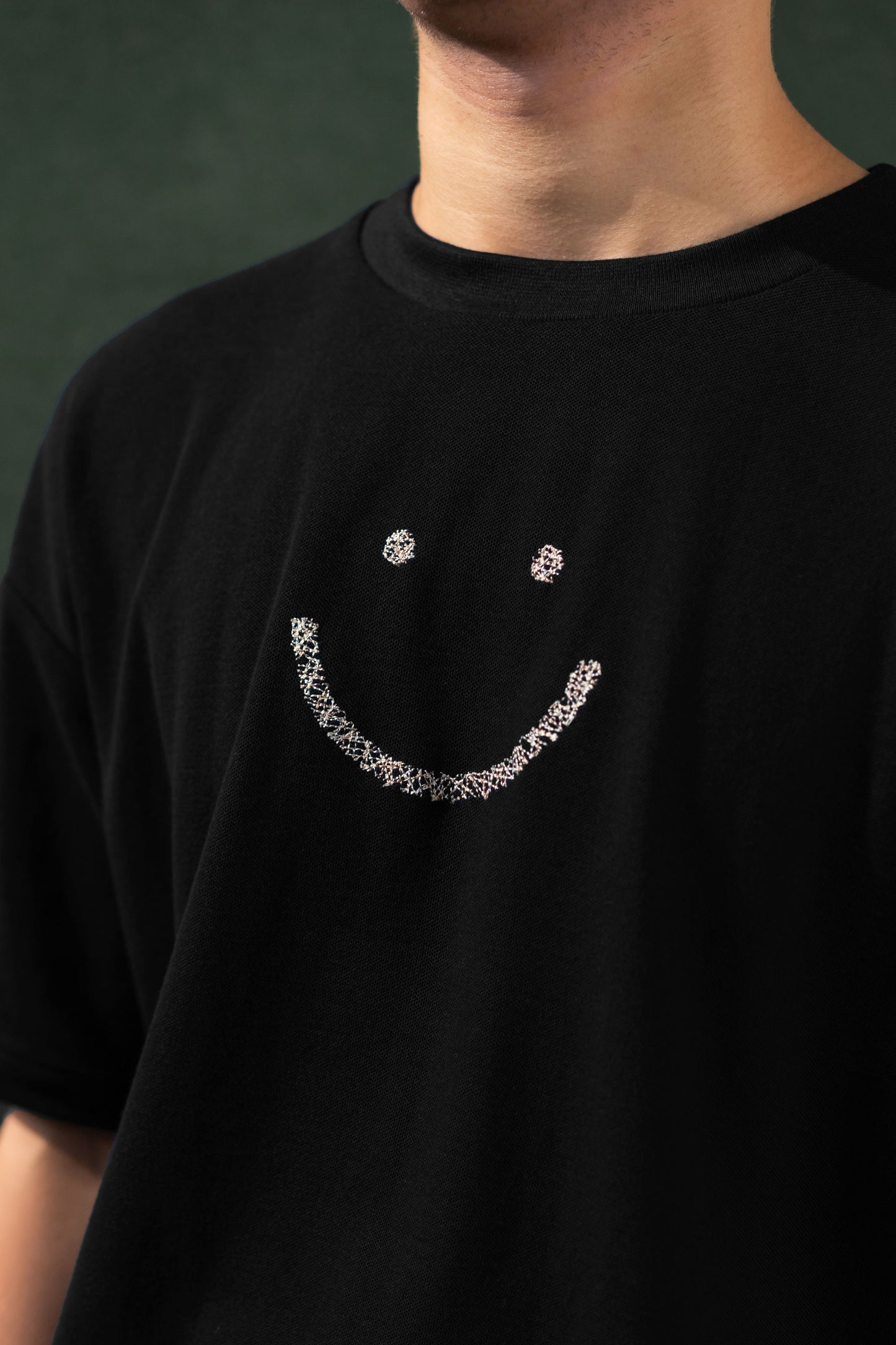 Pique T-Shirt Black Triple Stitch Smiley