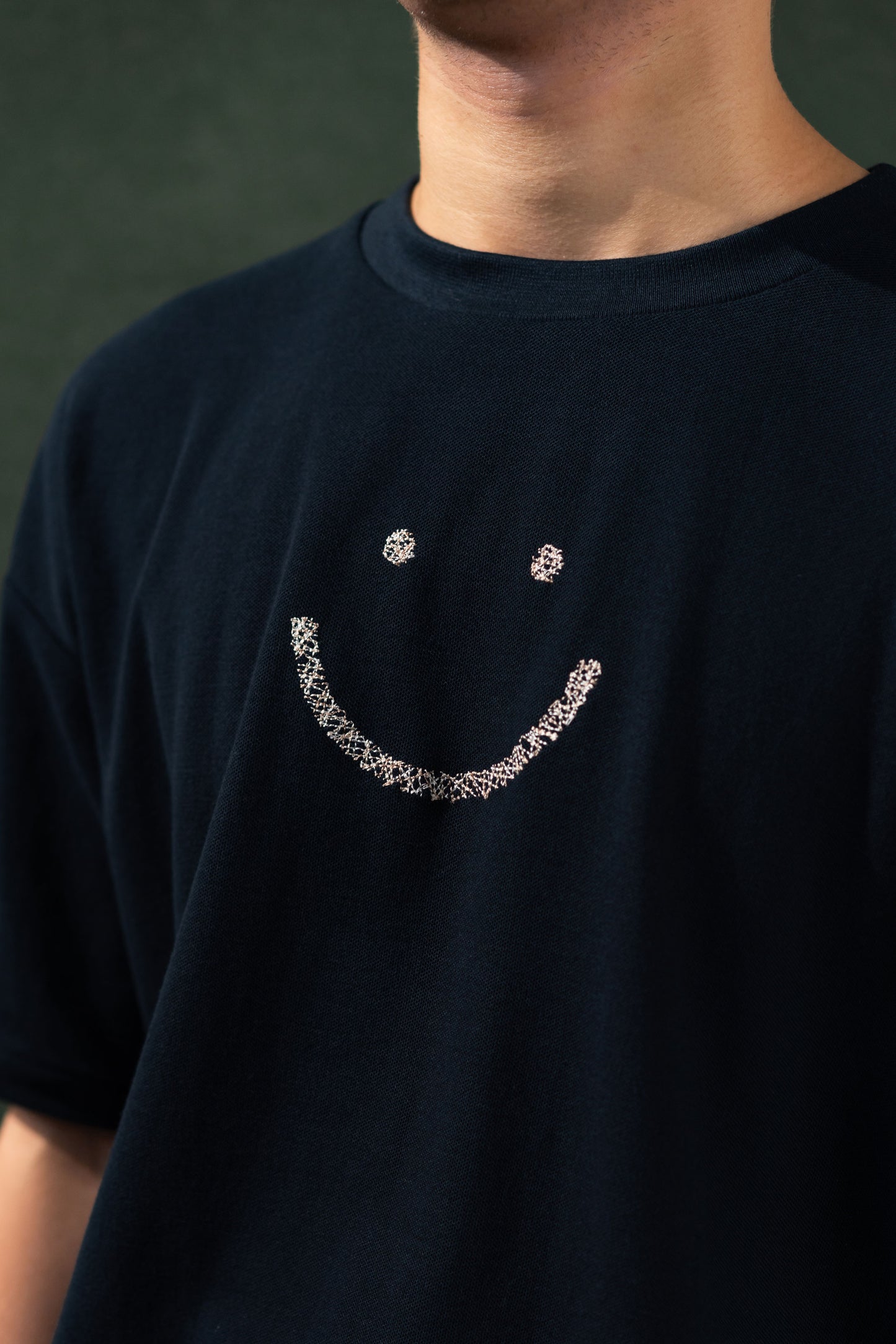 Pique T-Shirt Navy Triple Stitch Smiley
