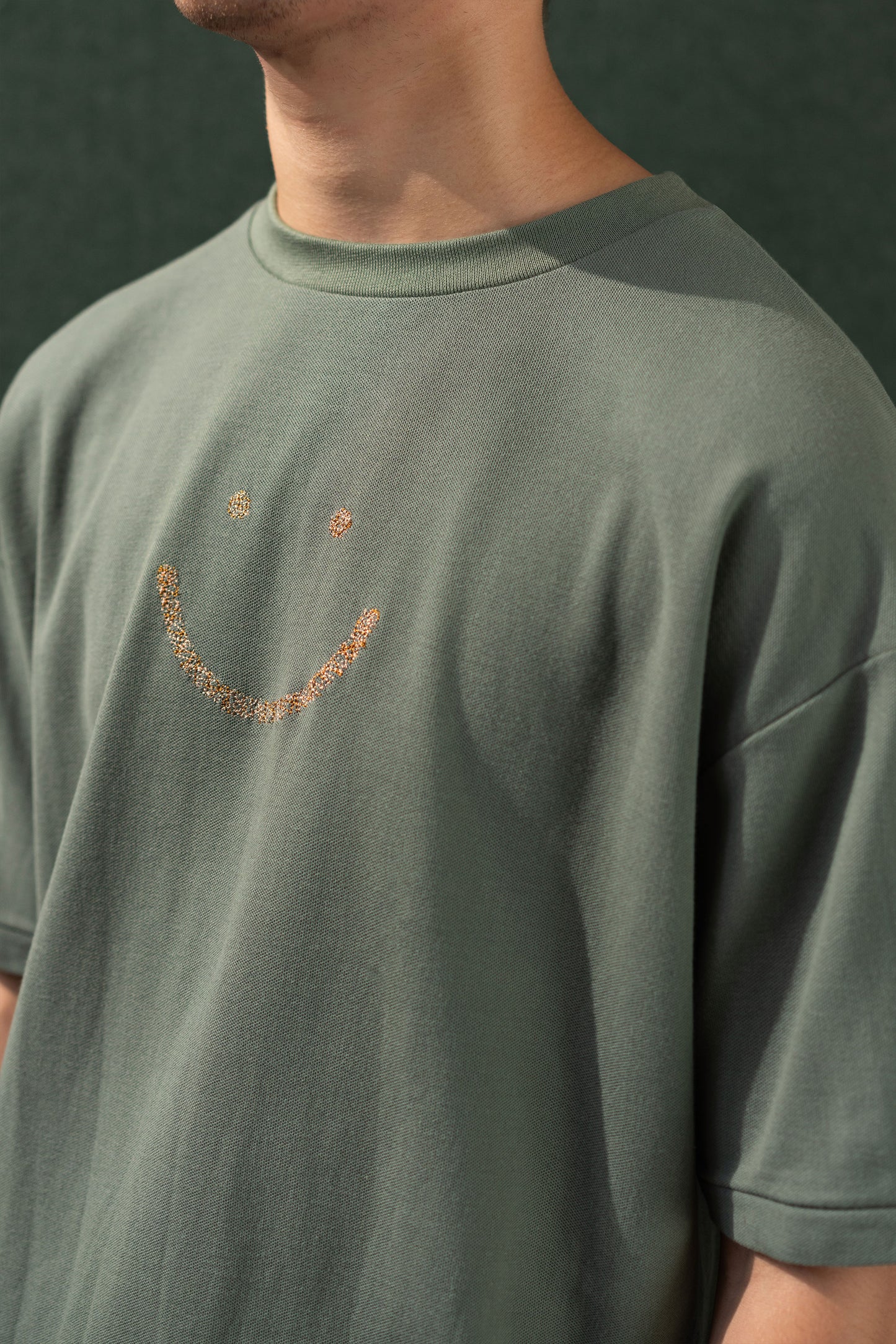 Pique T-Shirt Palm Triple Stitch Smiley
