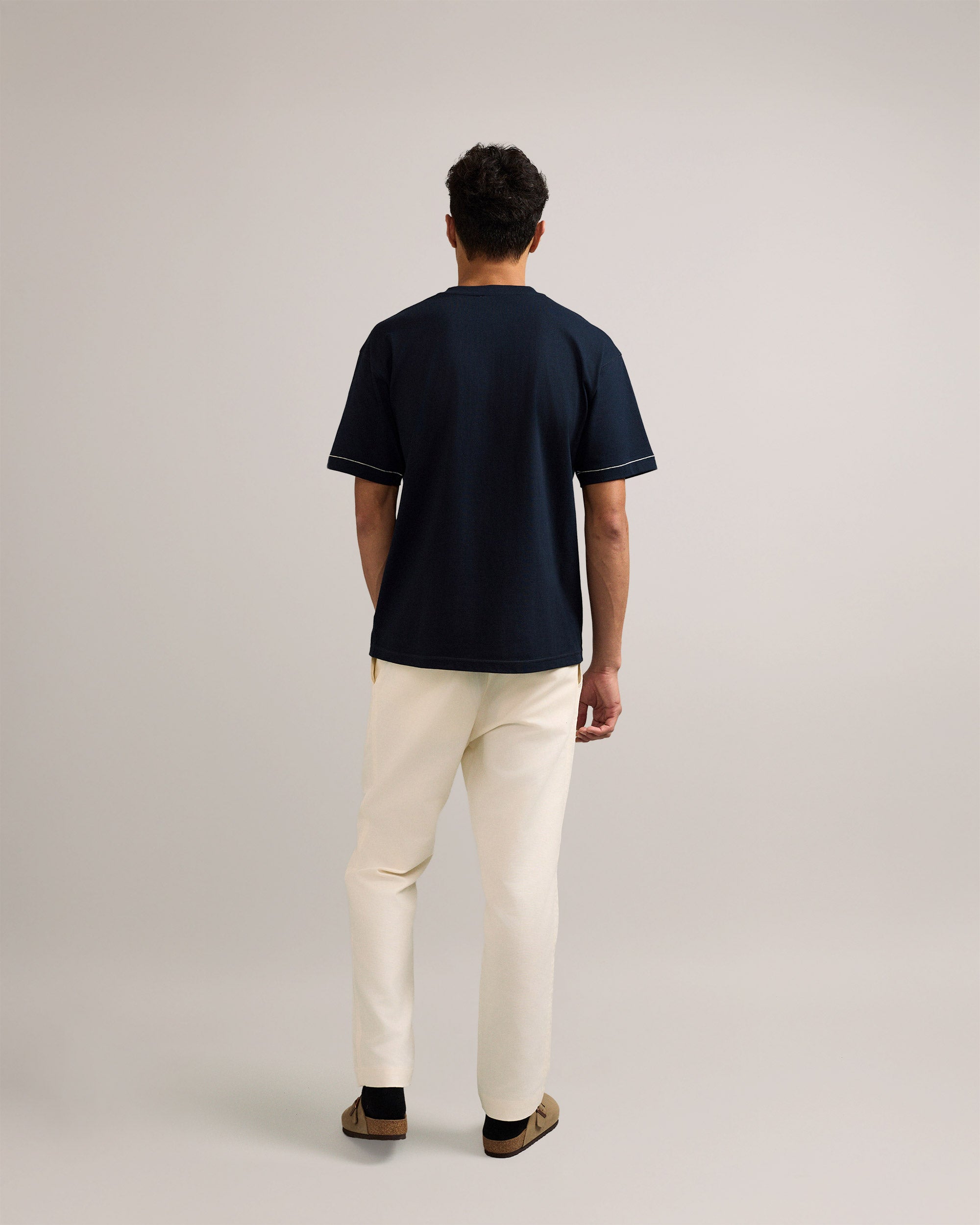 Bandsome Box T-Shirt in Navy Lying Man - Australian made organic cotton