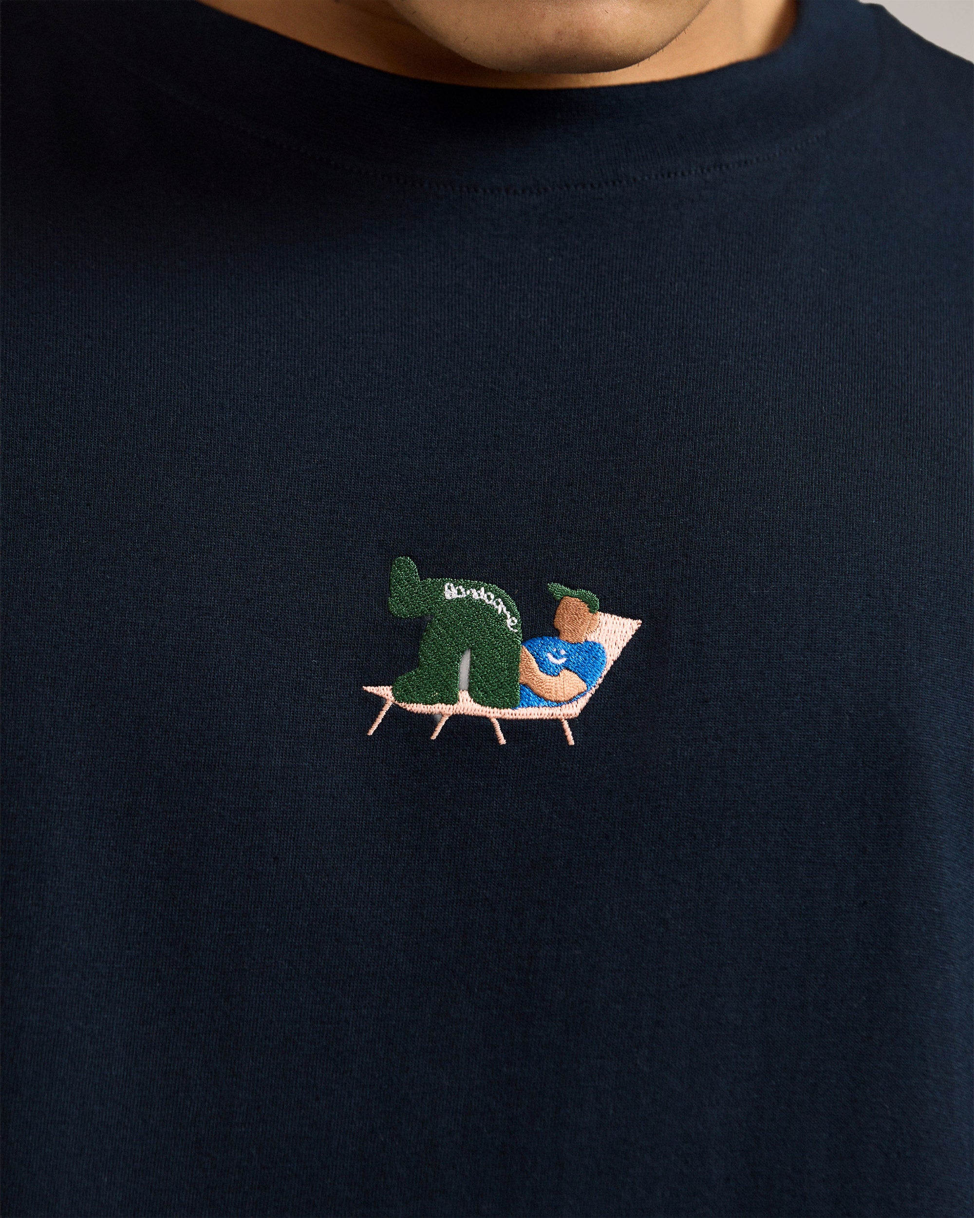 Bandsome Box T-Shirt in Navy Lying Man - Australian made organic cotton