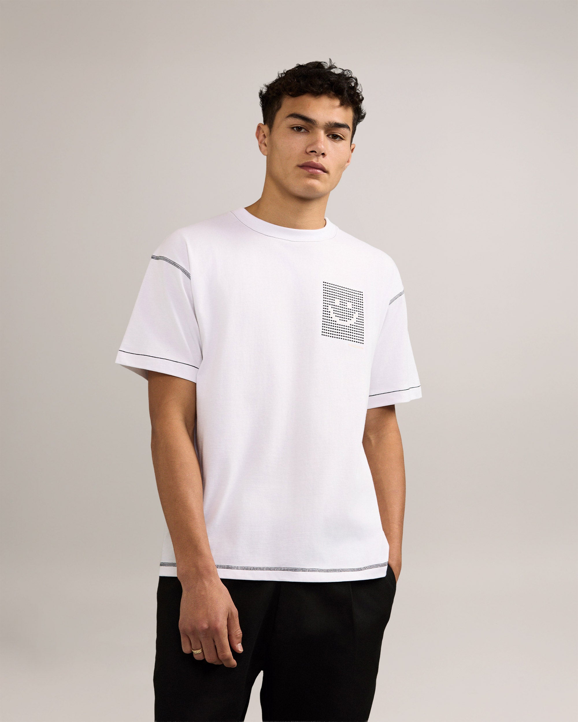 Bandsome Box T-Shirt in White Dots Smiley - Australian made organic cotton