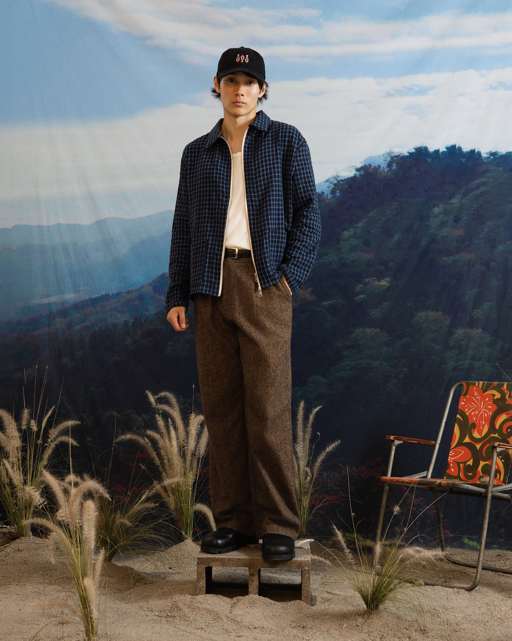 Iki Pleated Trouser Brown Herringbone