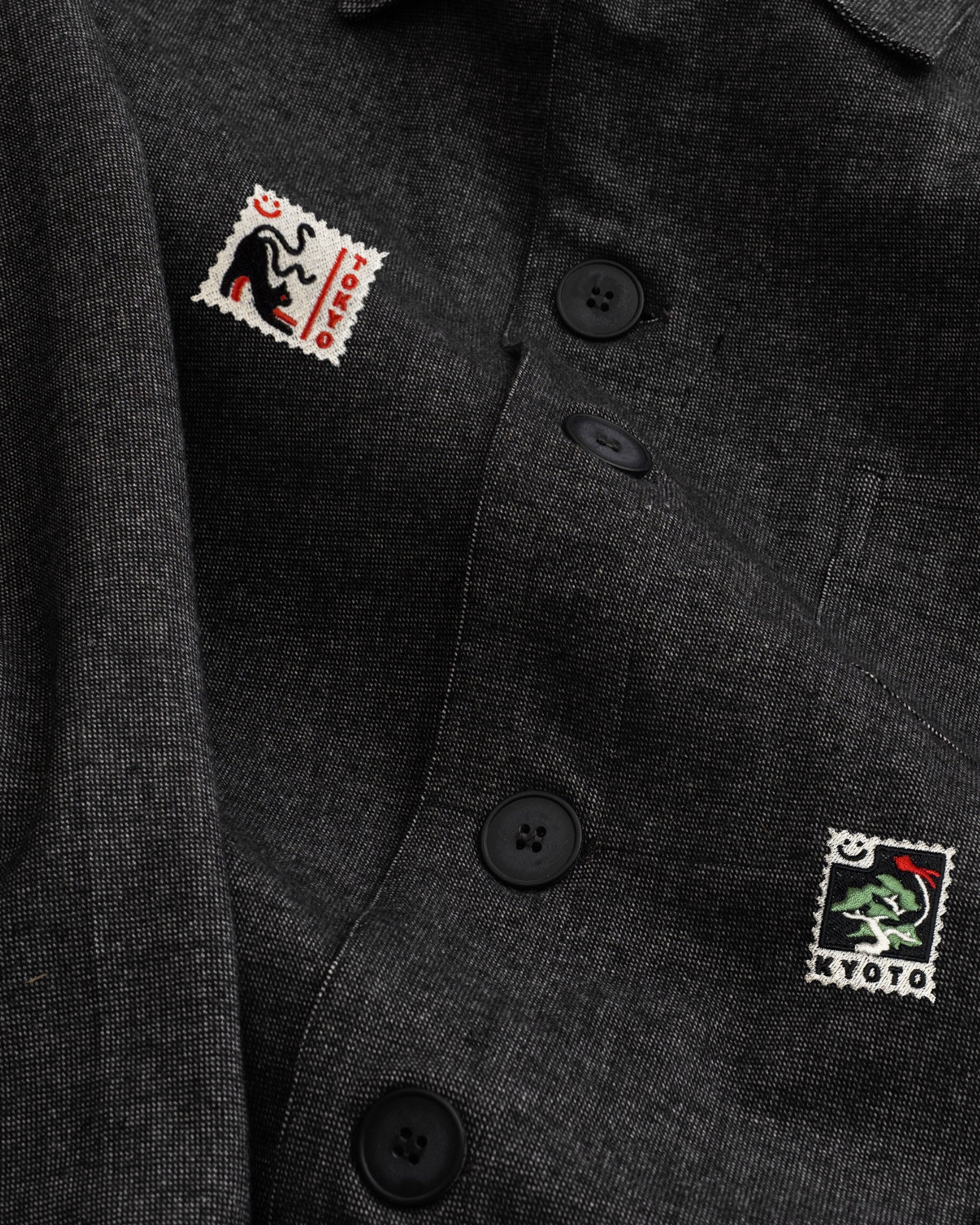 Iki Jacket Charcoal Japanese Stamps-3