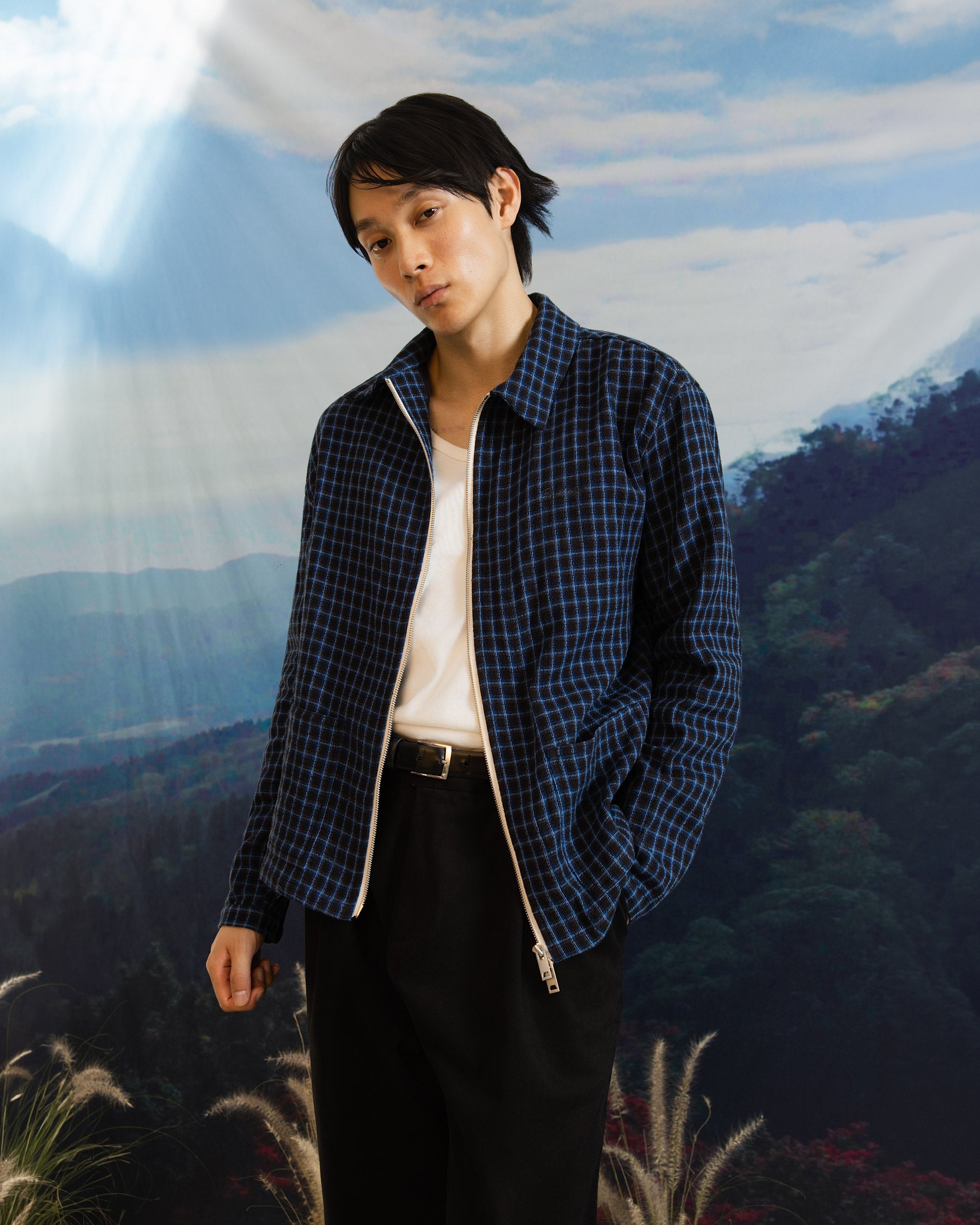 Iki LS Zip Jacket Blue Check-4