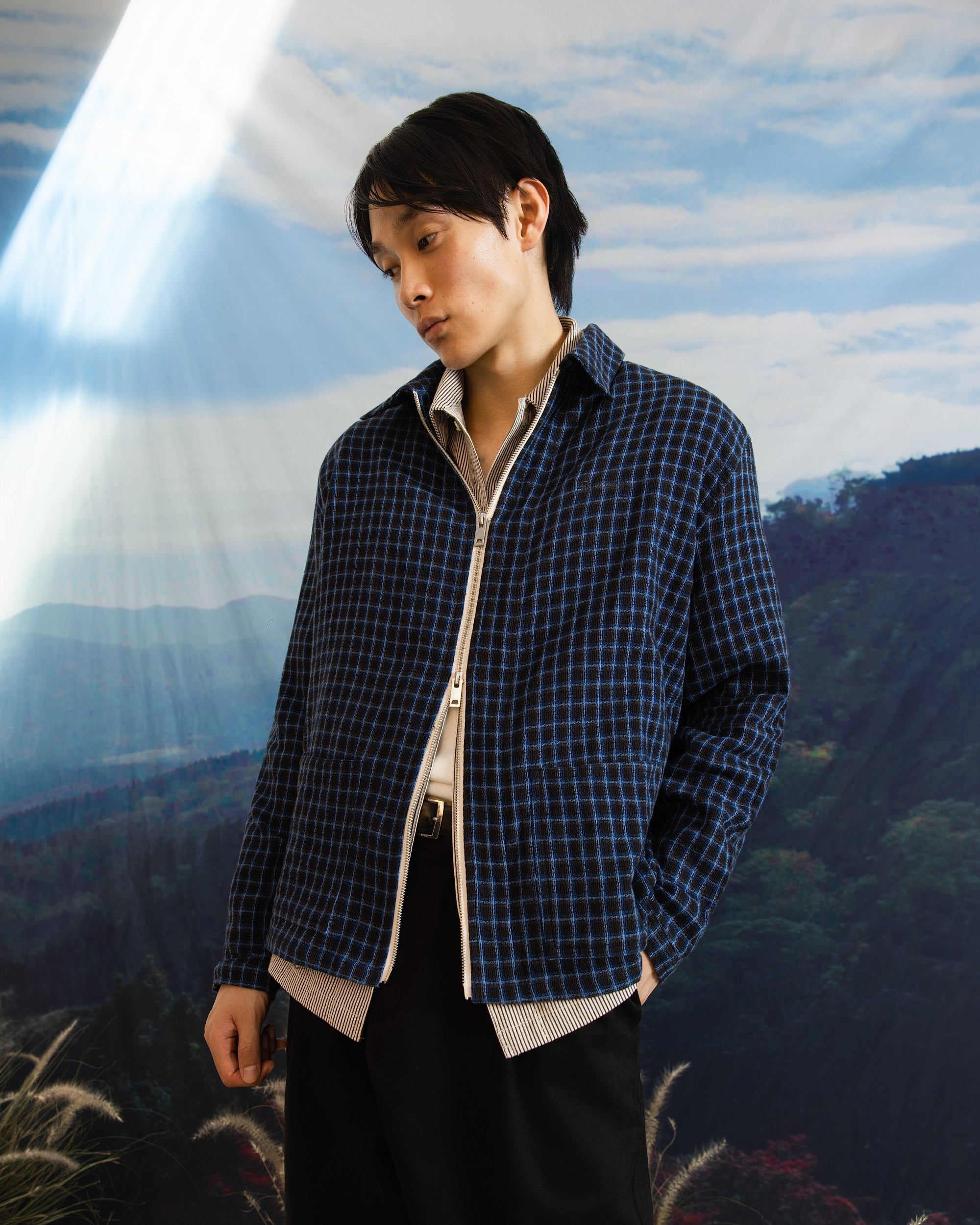 Iki LS Zip Jacket Blue Check