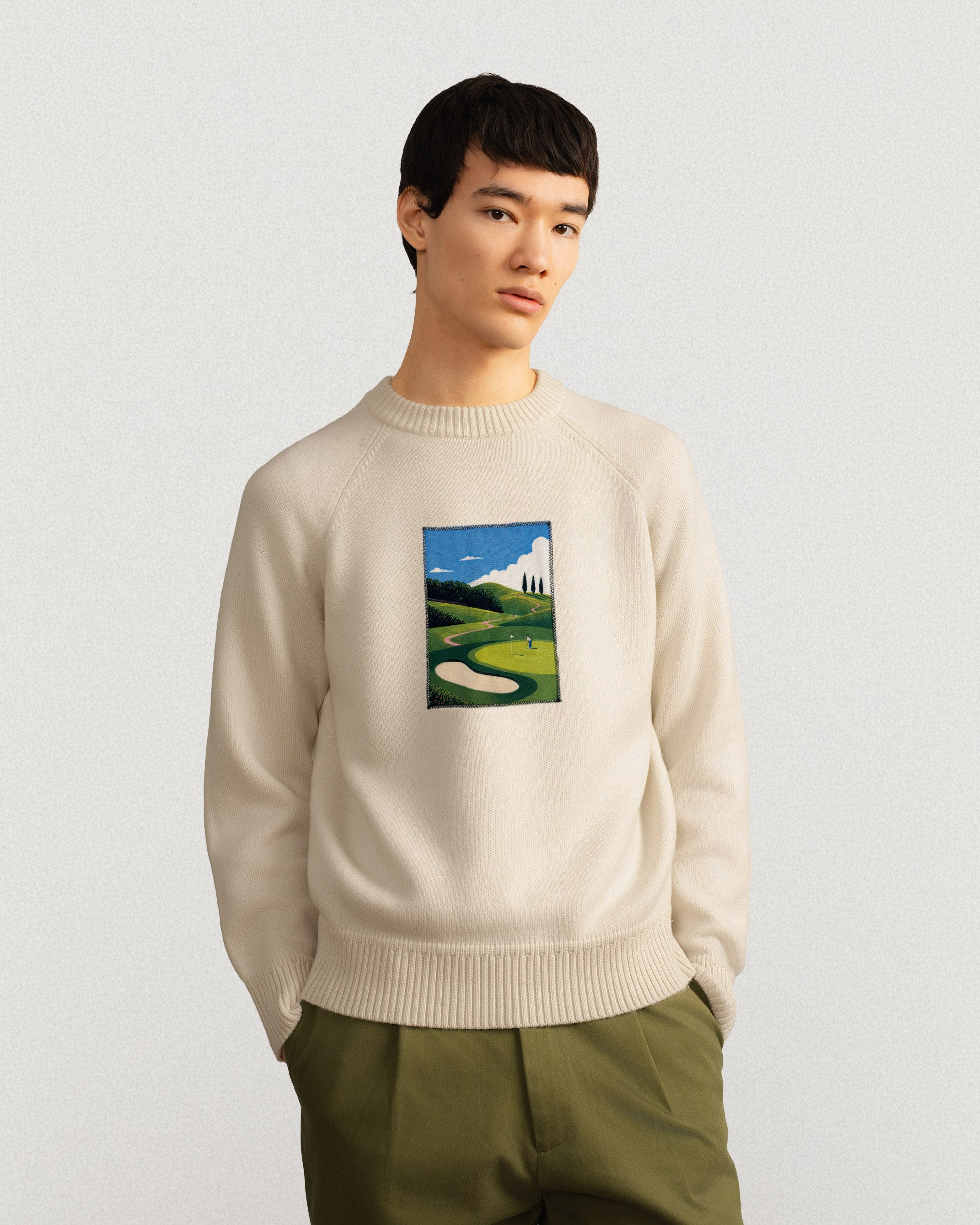 Australian Merino Wool Top Natural Oat Golf Paradise-3