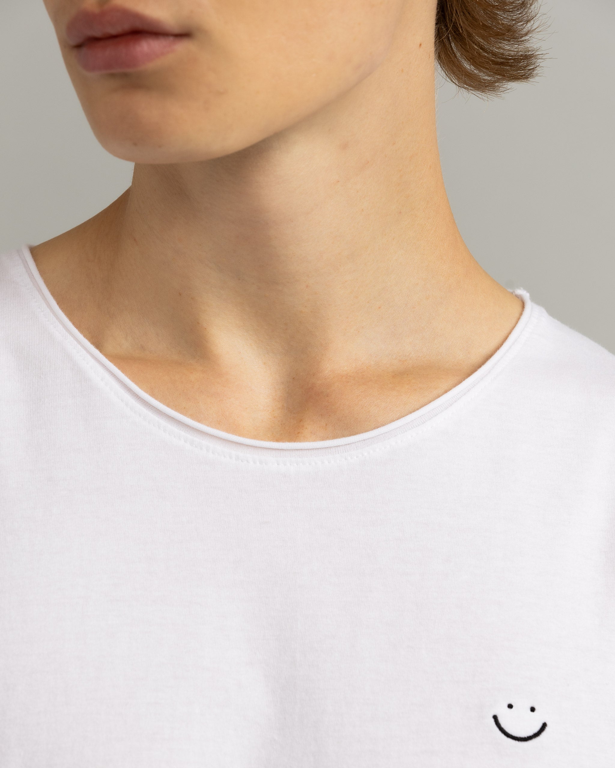 Bandsome original raw t-shirt in white smiley - Australian made organic cotton top