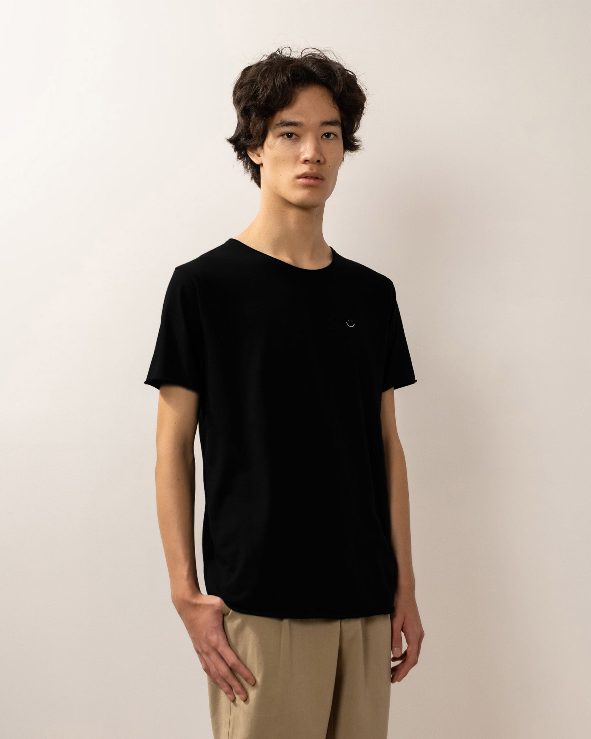 Bandsome original raw t-shirt in black smiley - Australian made organic cotton top