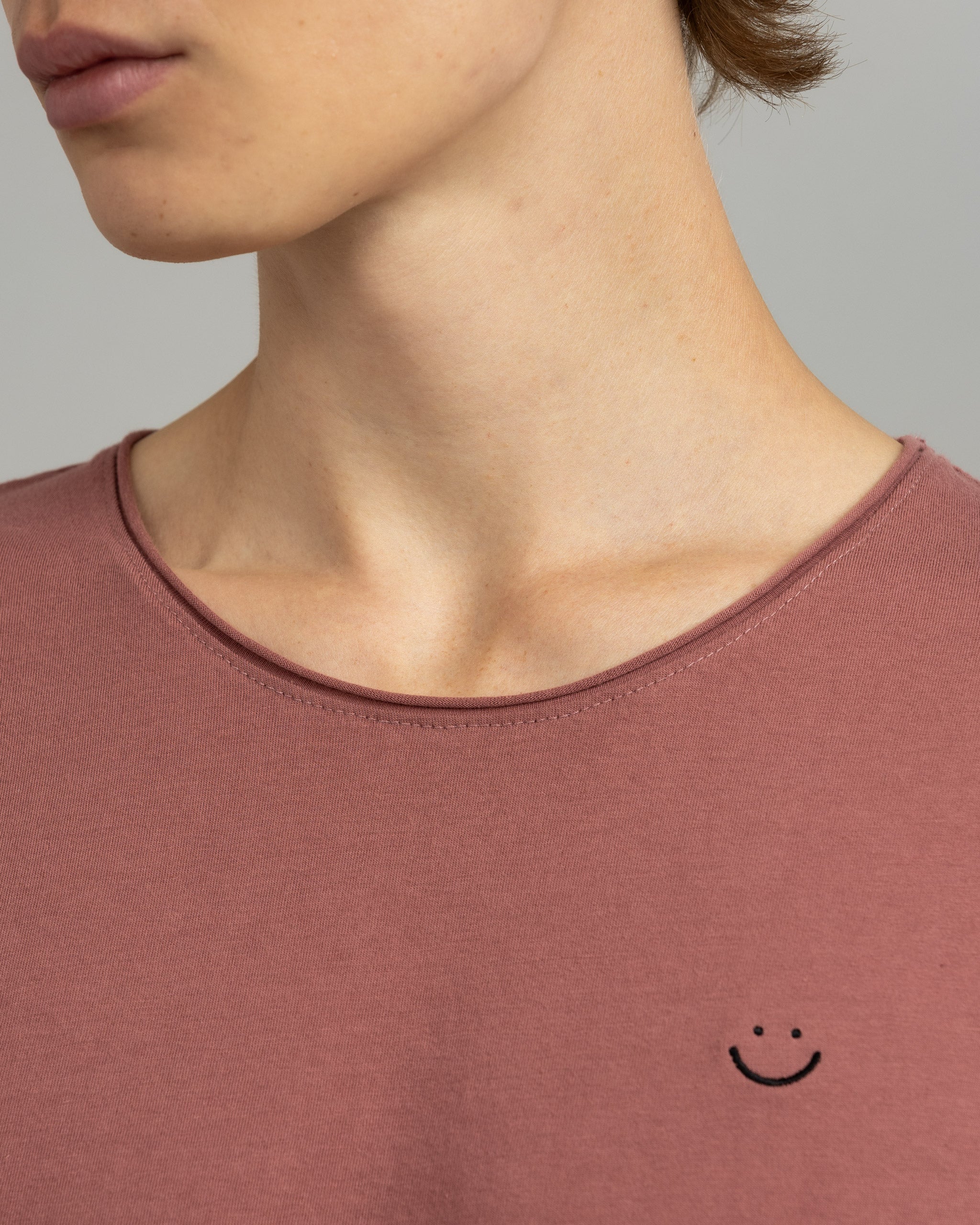 Bandsome original raw t-shirt in burgundy smiley - Australian made organic cotton top