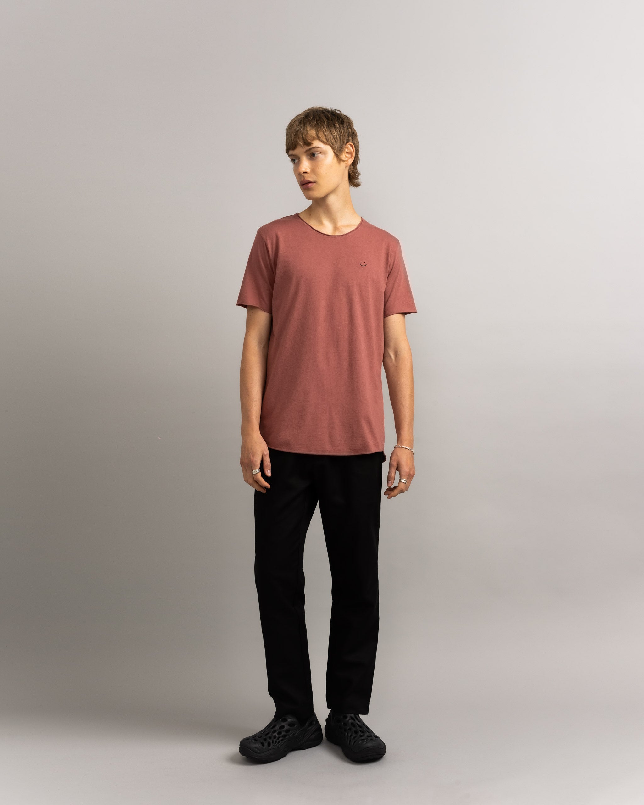 Bandsome original raw t-shirt in burgundy smiley - Australian made organic cotton top