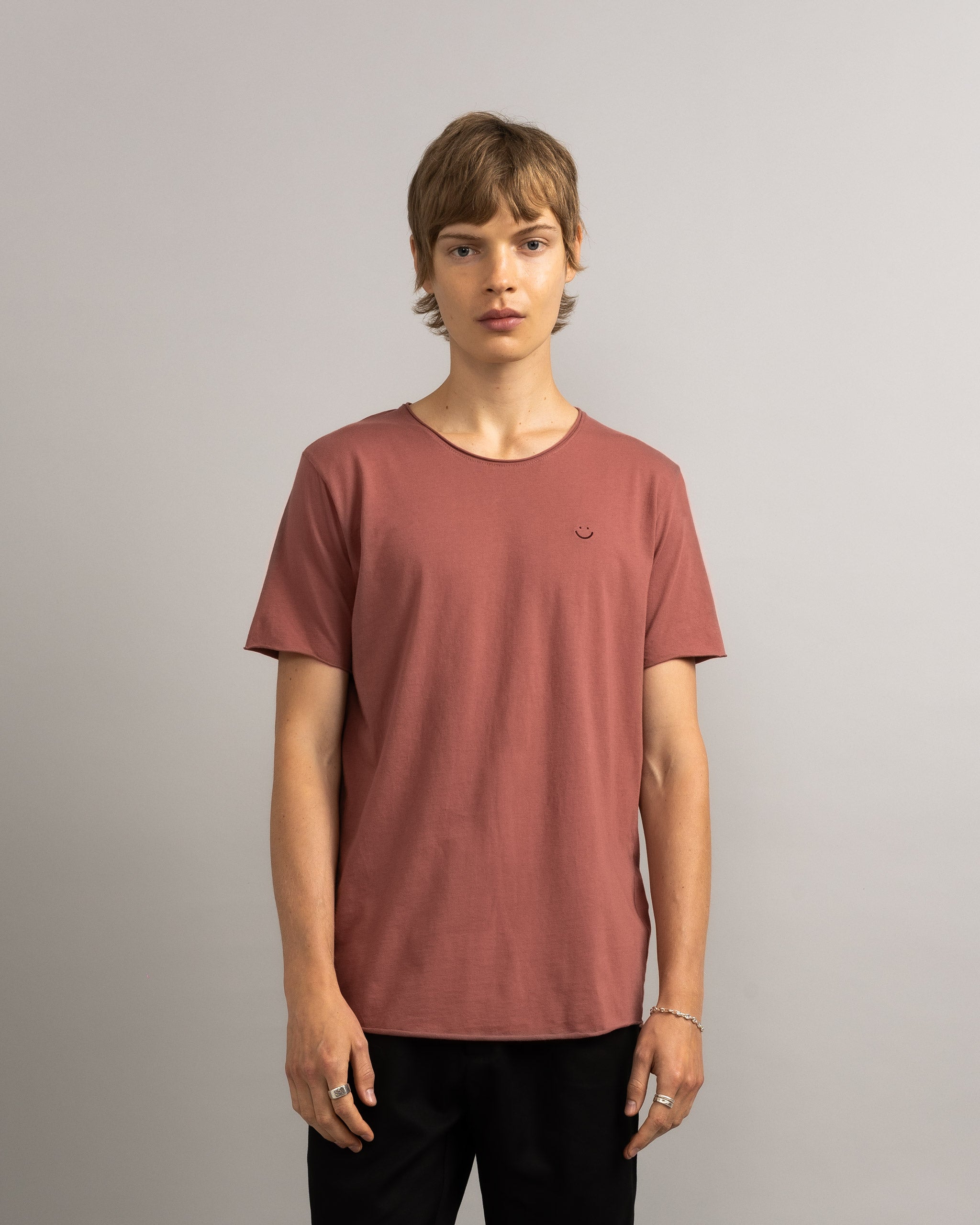 Bandsome original raw t-shirt in burgundy smiley - Australian made organic cotton top