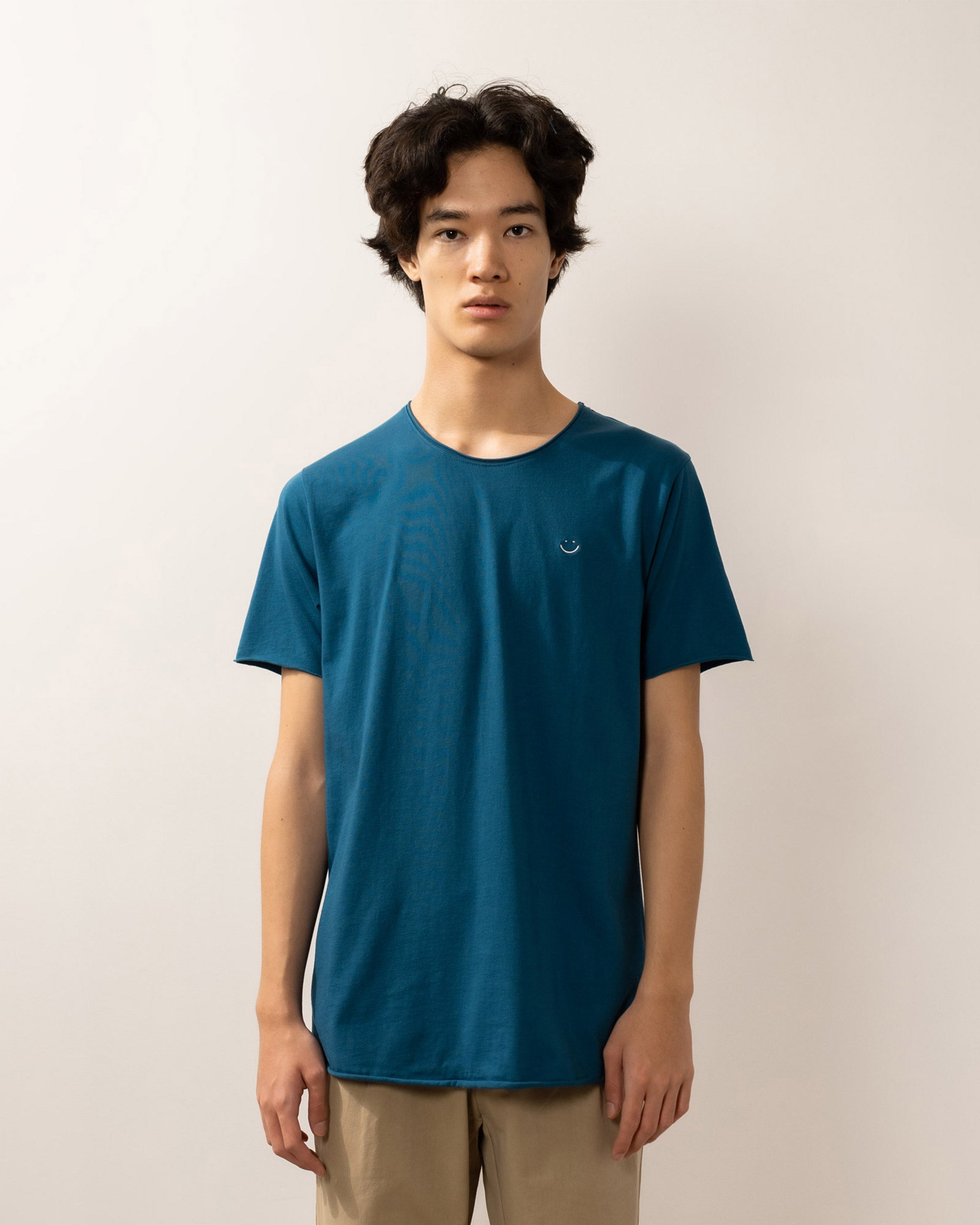 Bandsome original raw t-shirt in cobalt smiley - Australian made organic cotton top