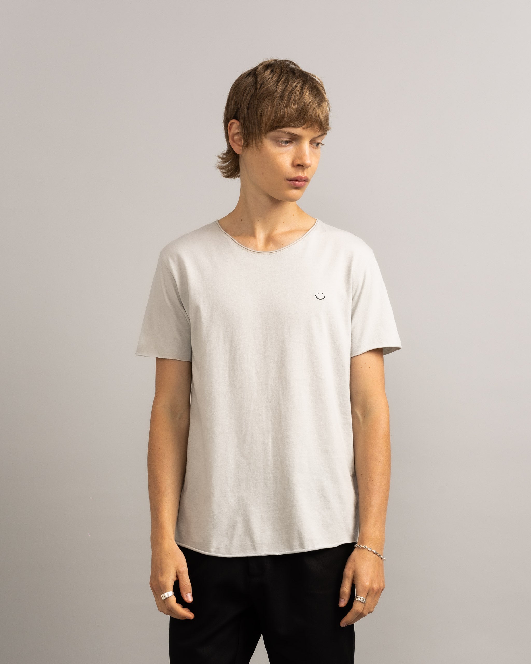 Bandsome original raw t-shirt in light grey smiley - Australian made organic cotton top