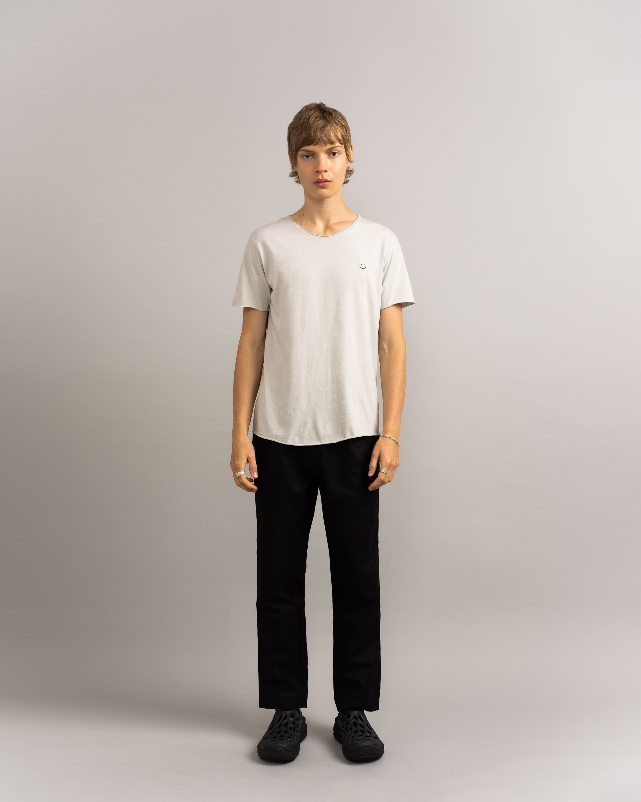 Bandsome original raw t-shirt in light grey smiley - Australian made organic cotton top