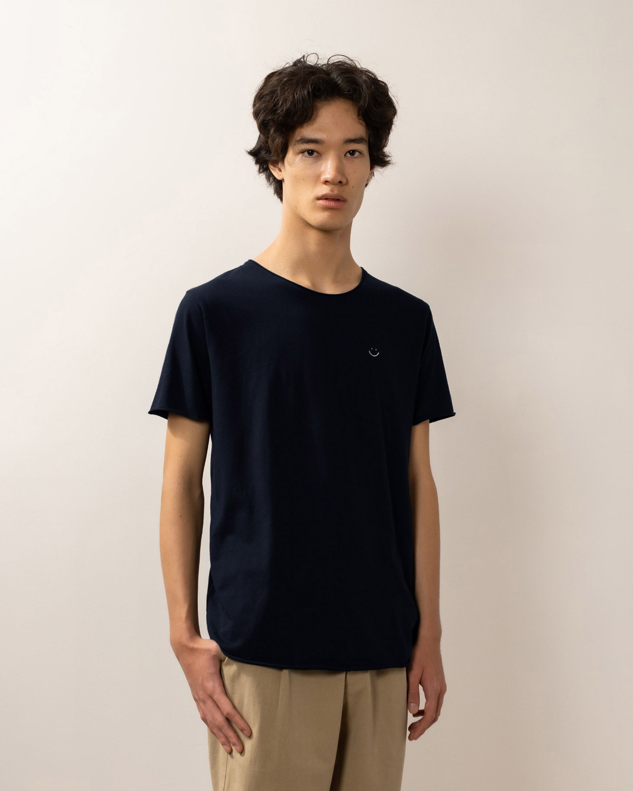 Bandsome original raw t-shirt in navy smiley - Australian made organic cotton top
