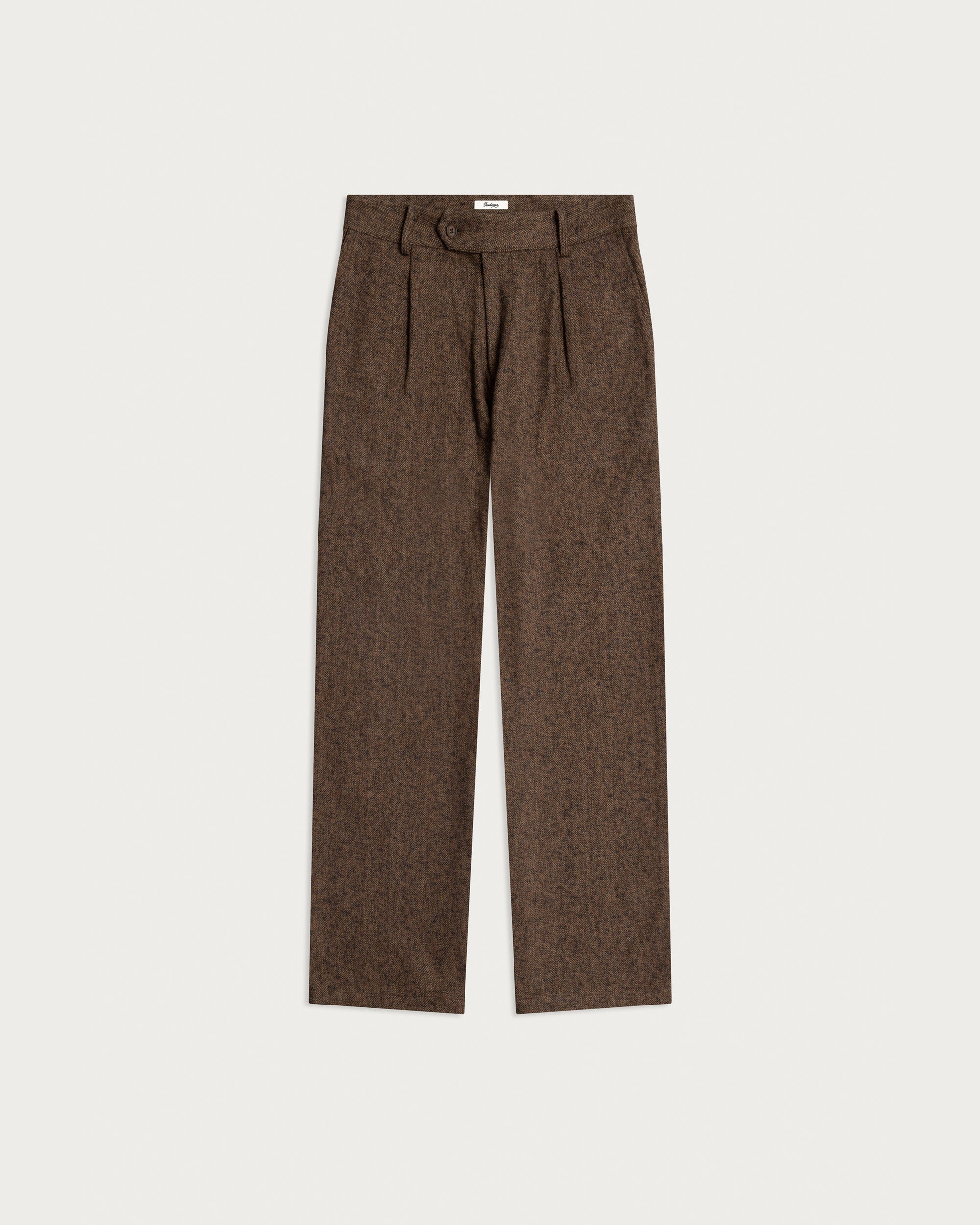 Iki Pleated Trouser Brown Herringbone