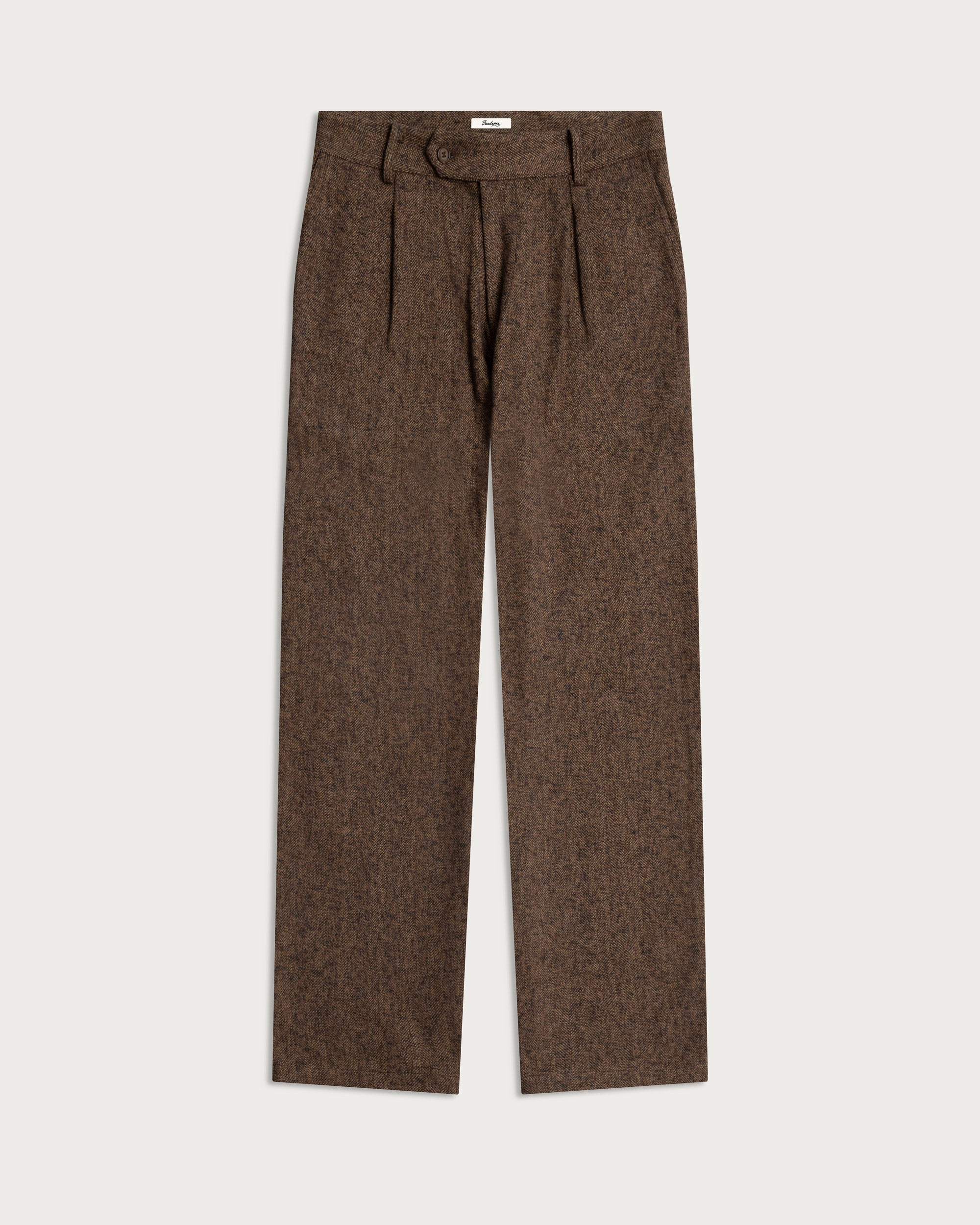 Iki Pleated Trouser Brown Herringbone
